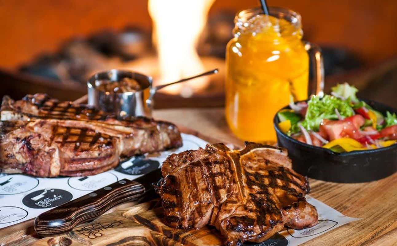 Enjoy Australian, Steakhouse, Grill & Barbeque, Vegetarian options, Gluten Free Options, Restaurant, Free Wifi, Indoor & Outdoor Seating, Highchairs available, Wheelchair accessible, $$$$, Families and Groups cuisine at Meat District Co in Darling Harbour, Sydney