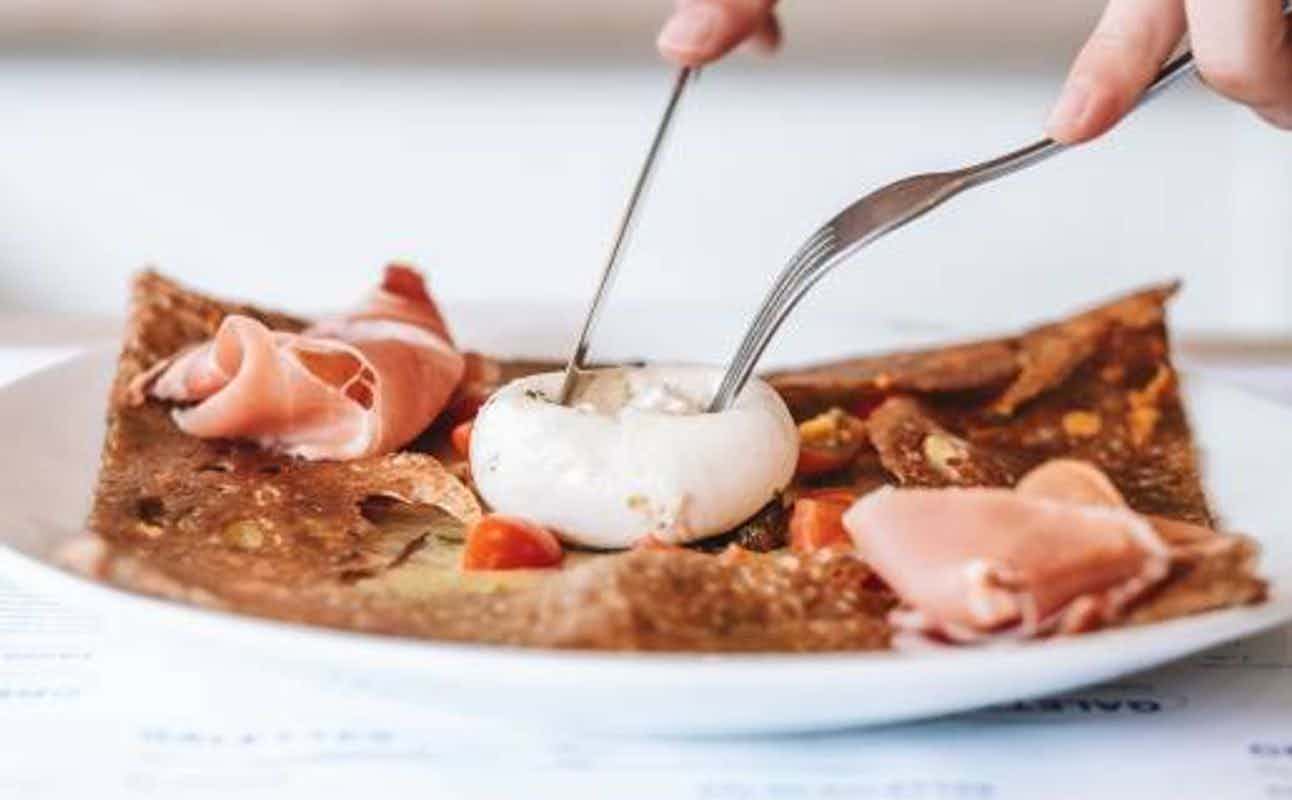 Enjoy French, Vegan Options, Vegetarian options, Restaurant, Indoor & Outdoor Seating, $$, Families and Groups cuisine at Flo's Creperie Mooloolaba in Mooloolaba, Sunshine Coast