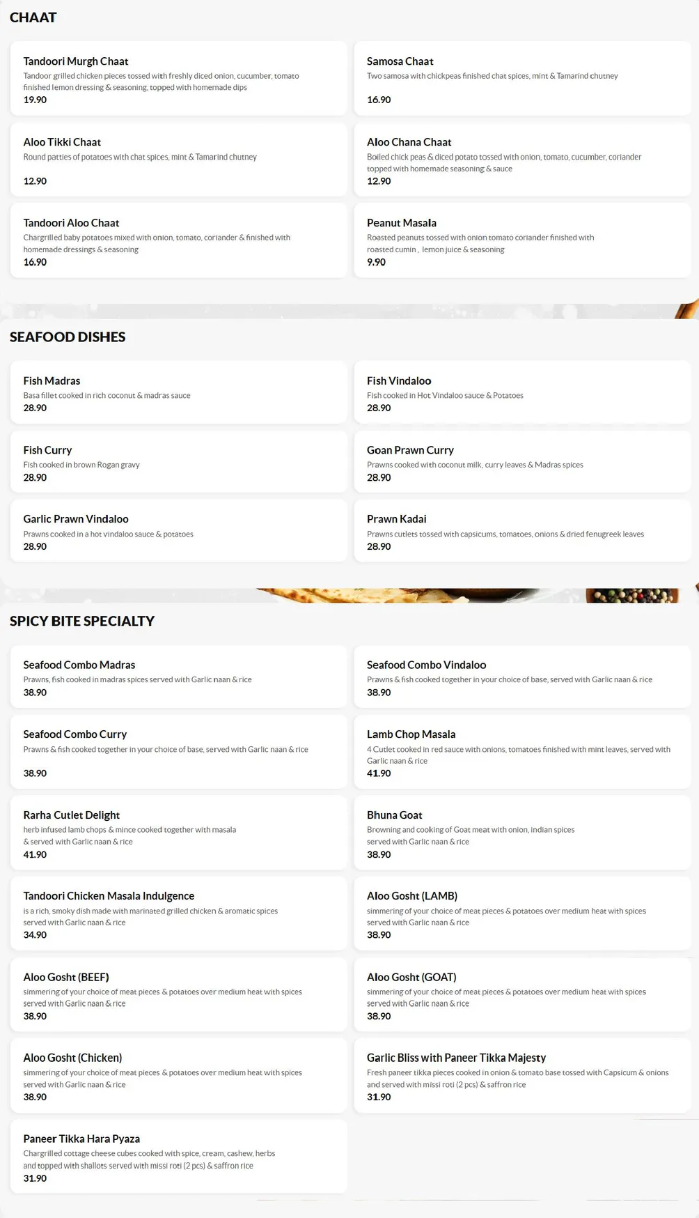 Spicy Bite menu, page 2