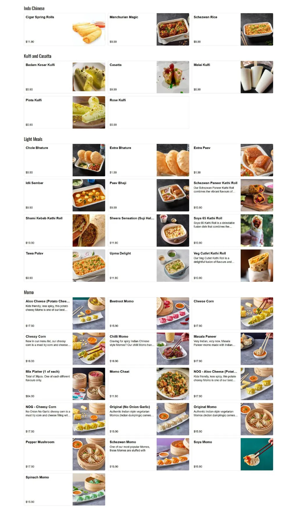 Icy Spicy menu, page 2