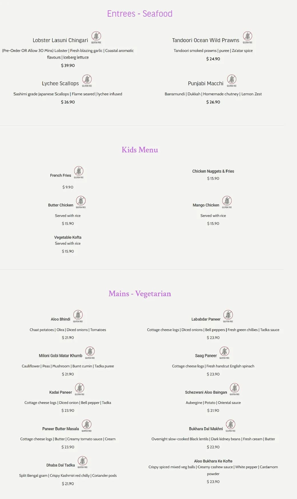 Indian Tadka menu, page 2