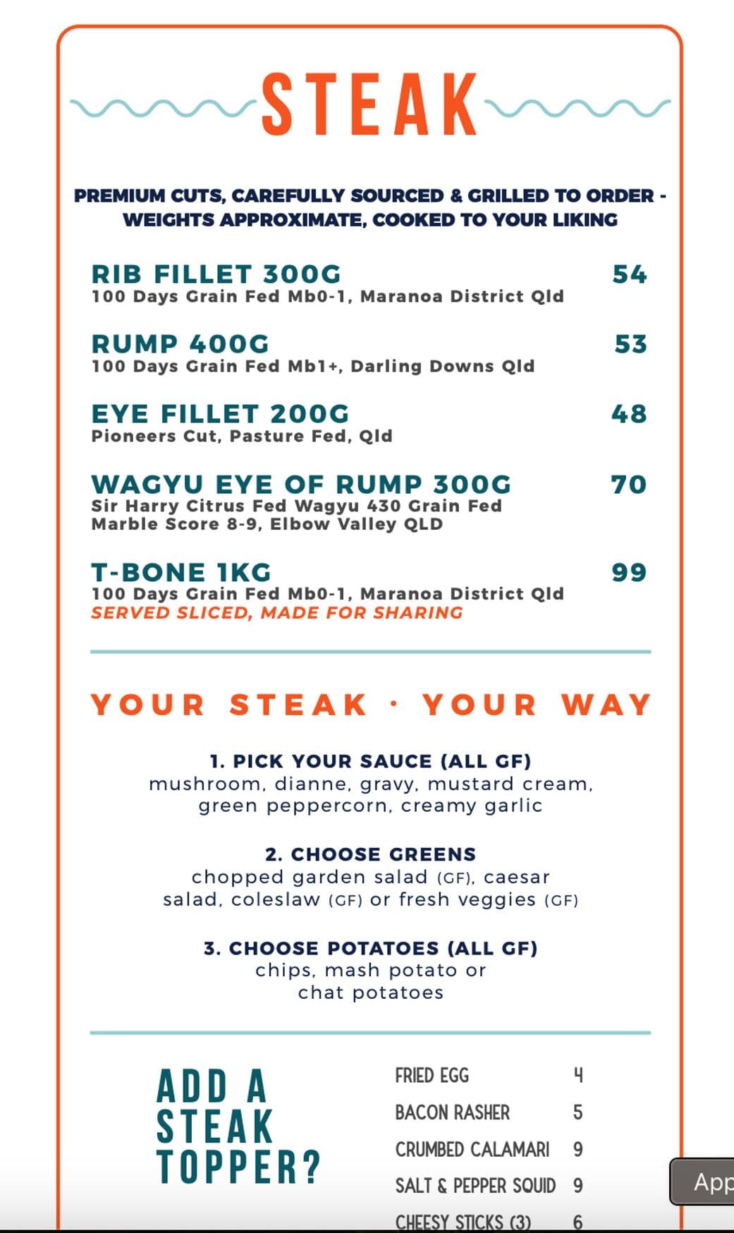 Beach House menu, page 5