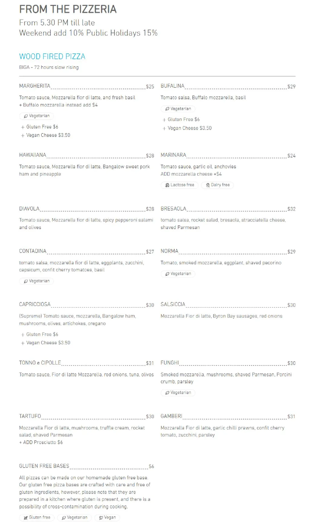 Trattoria Basiloco menu, page 1
