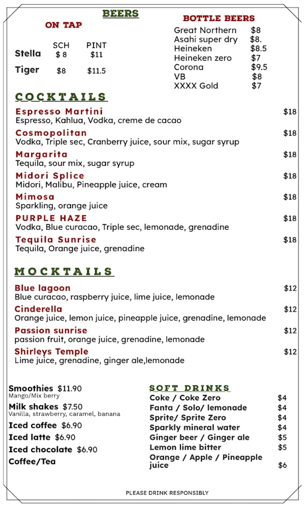 Flames Cafe & Restaurant menu, page 5