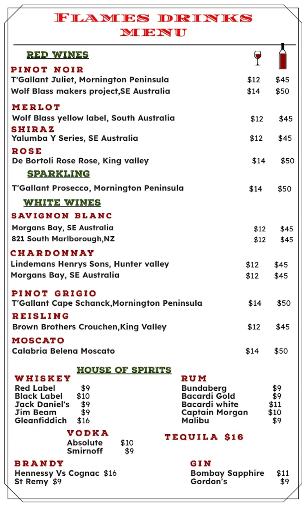 Flames Cafe & Restaurant menu, page 4