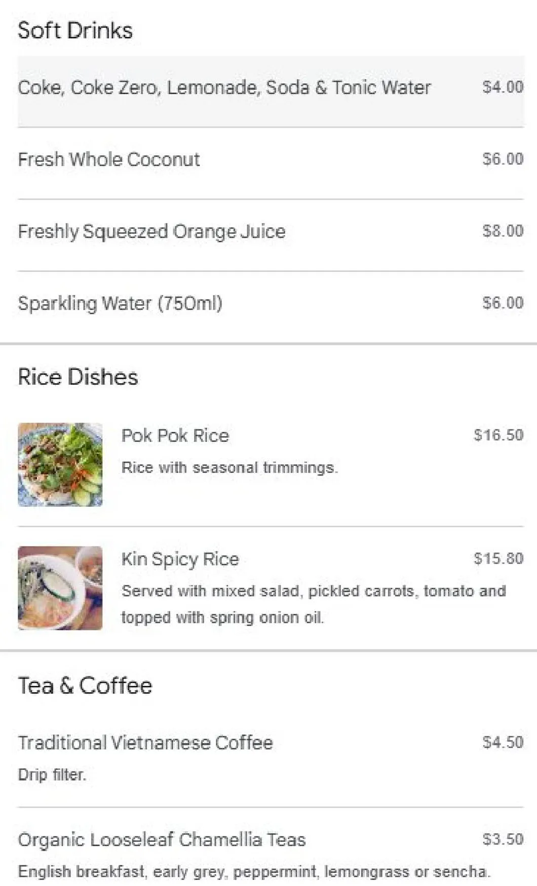 Kin Vietnamese Restaurant menu, page 3