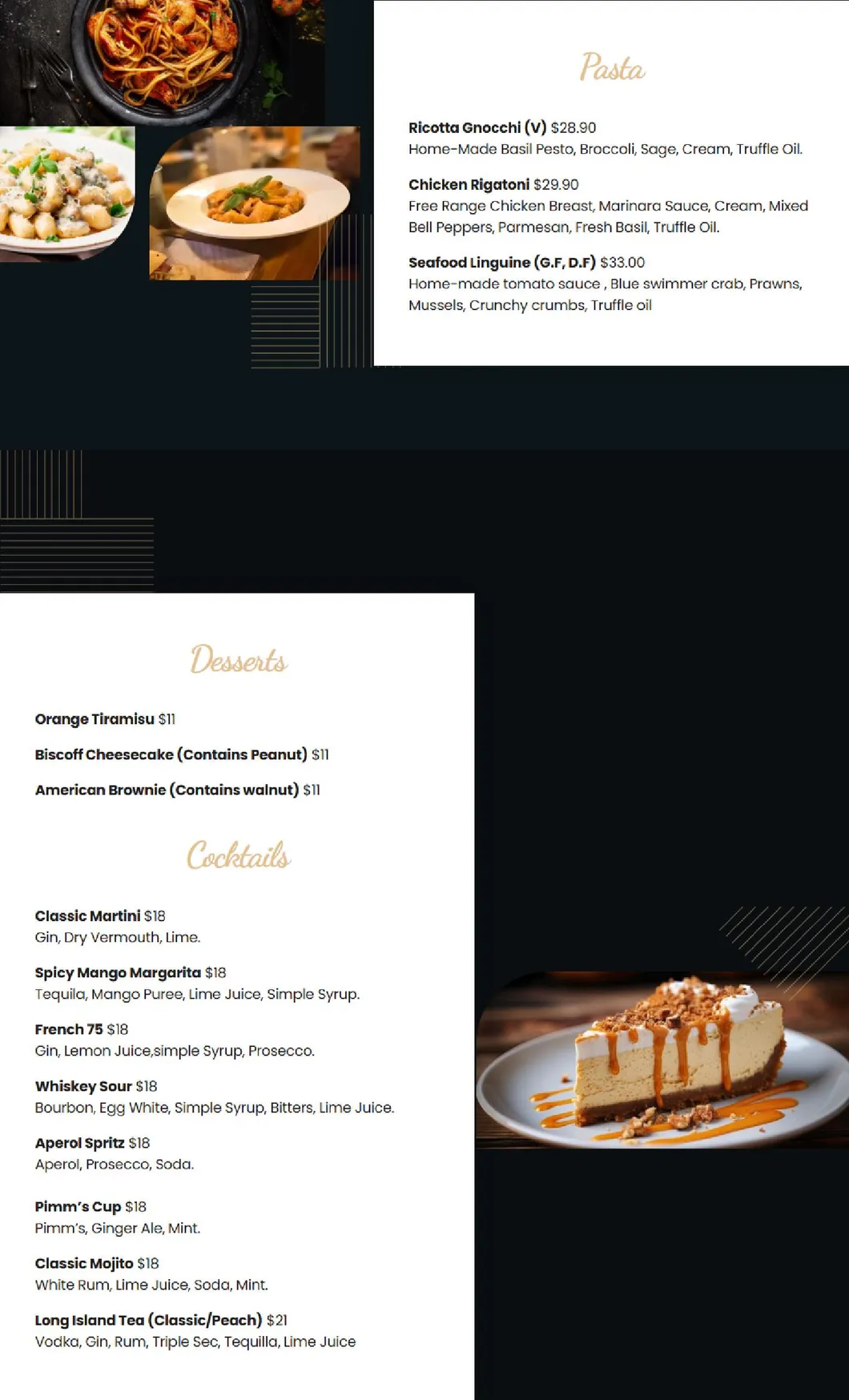 Fork & Flavours menu, page 4