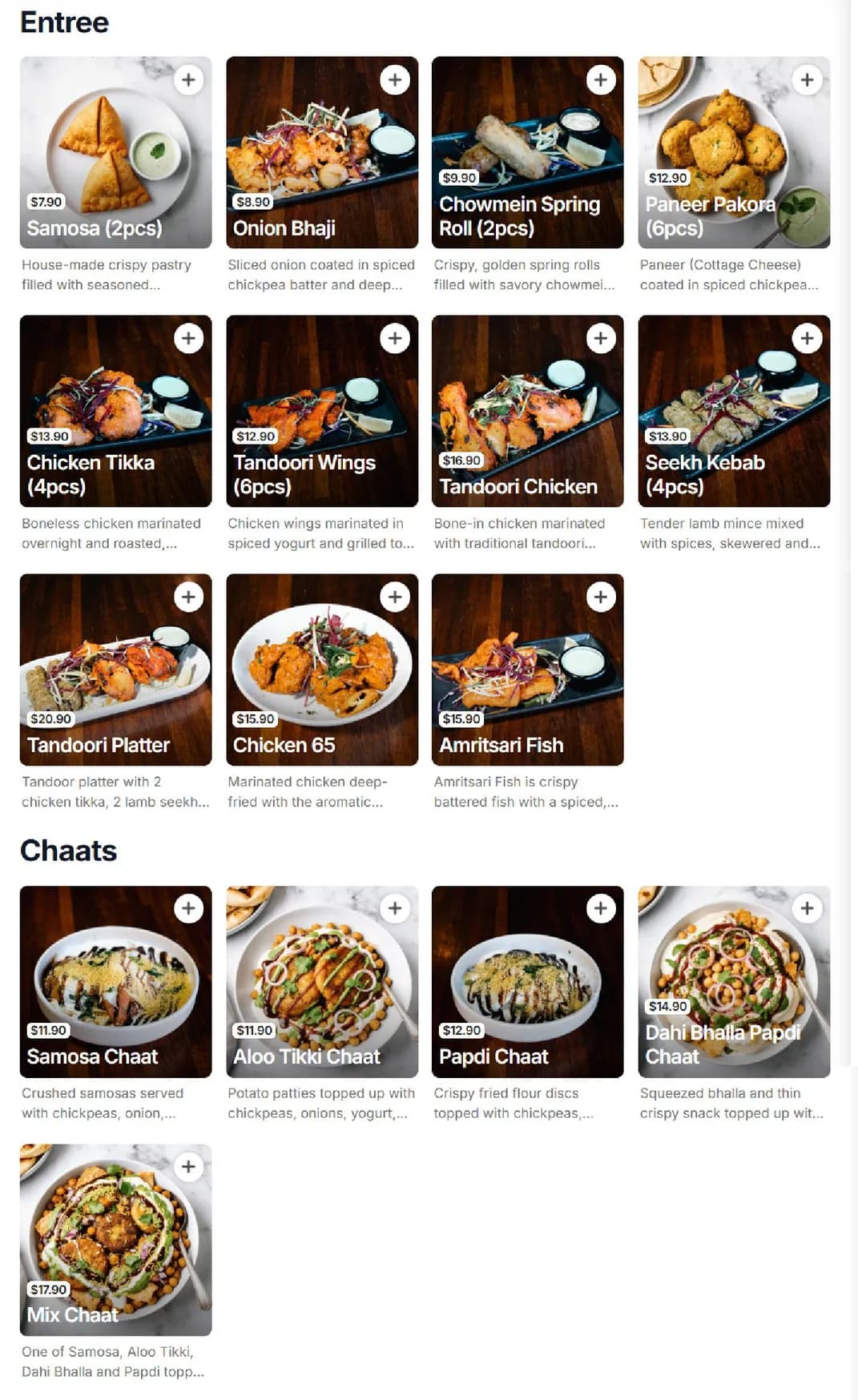 Chaat Corner menu, page 1