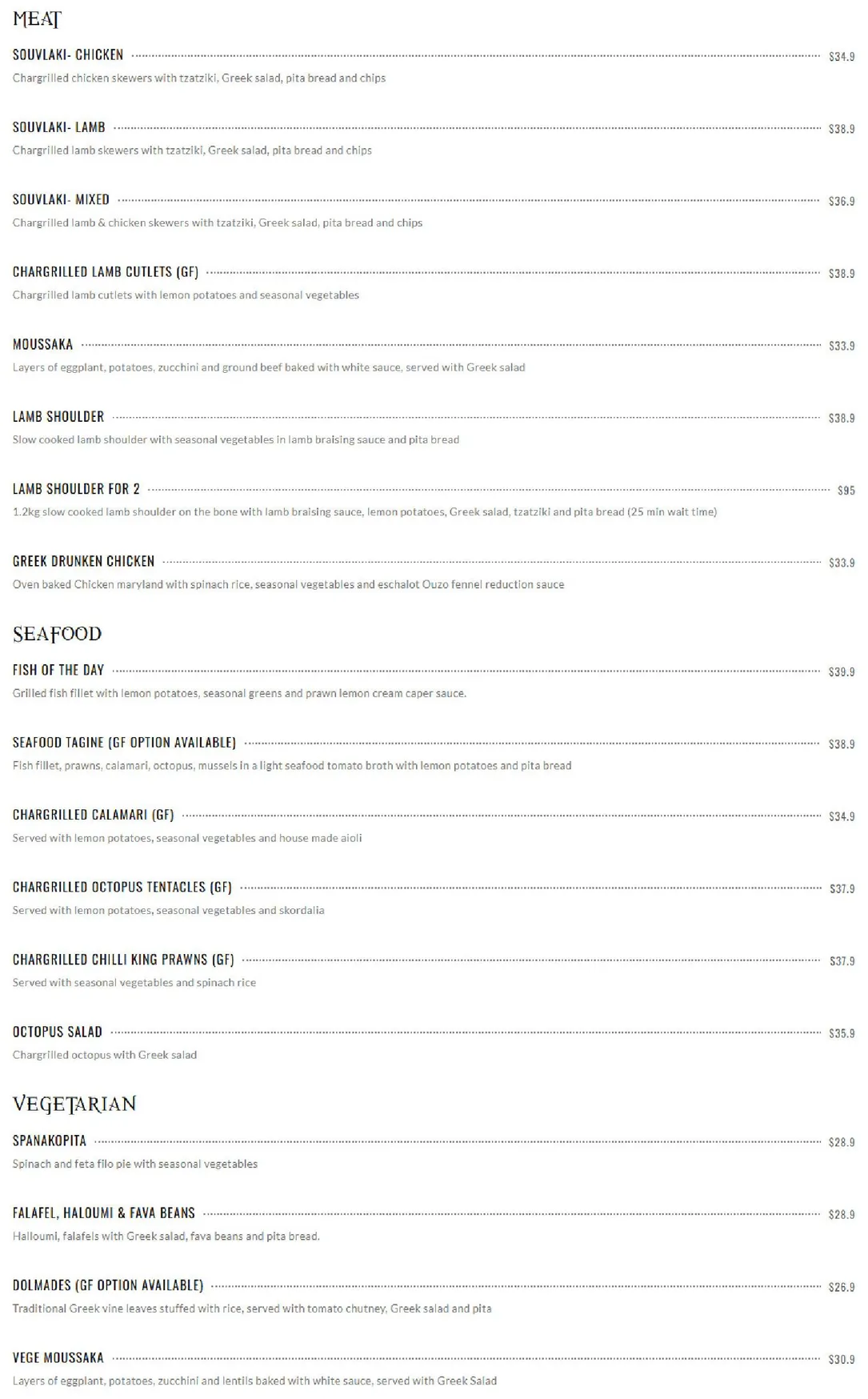 On Fire Broadbeach Greek Taverna menu, page 2