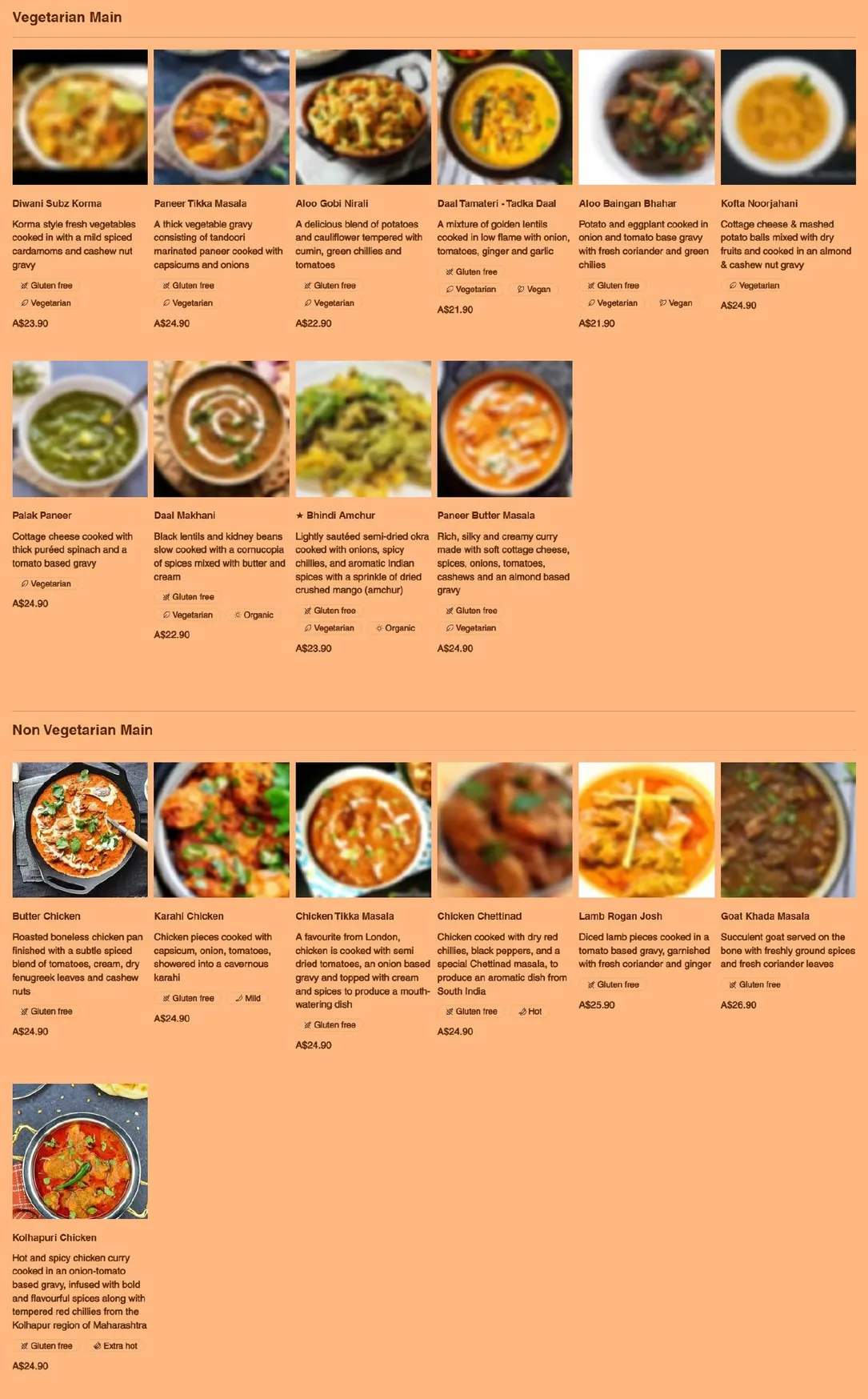 Currywise menu, page 2