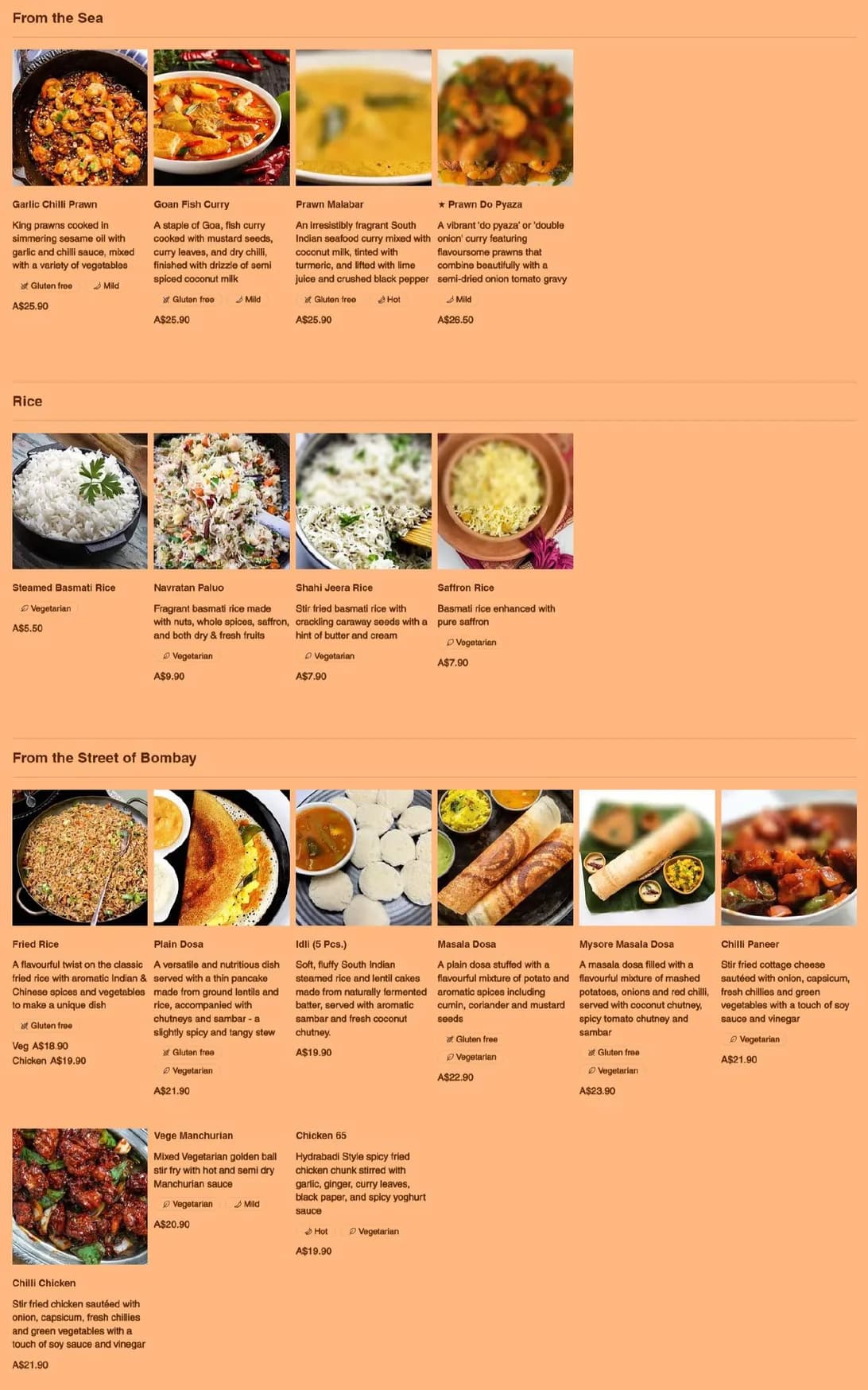 Currywise menu, page 3