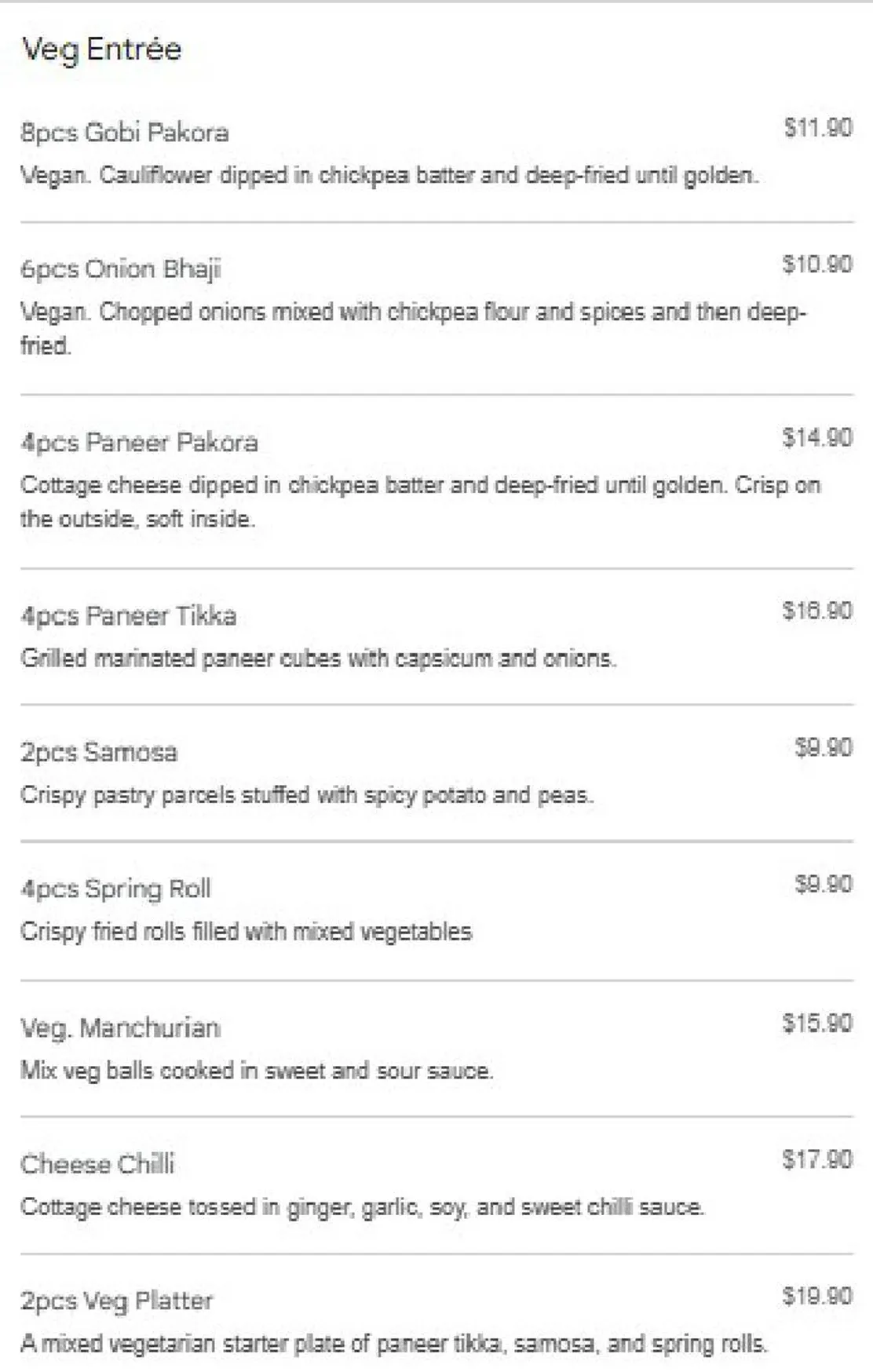 Swaad e India menu, page 1