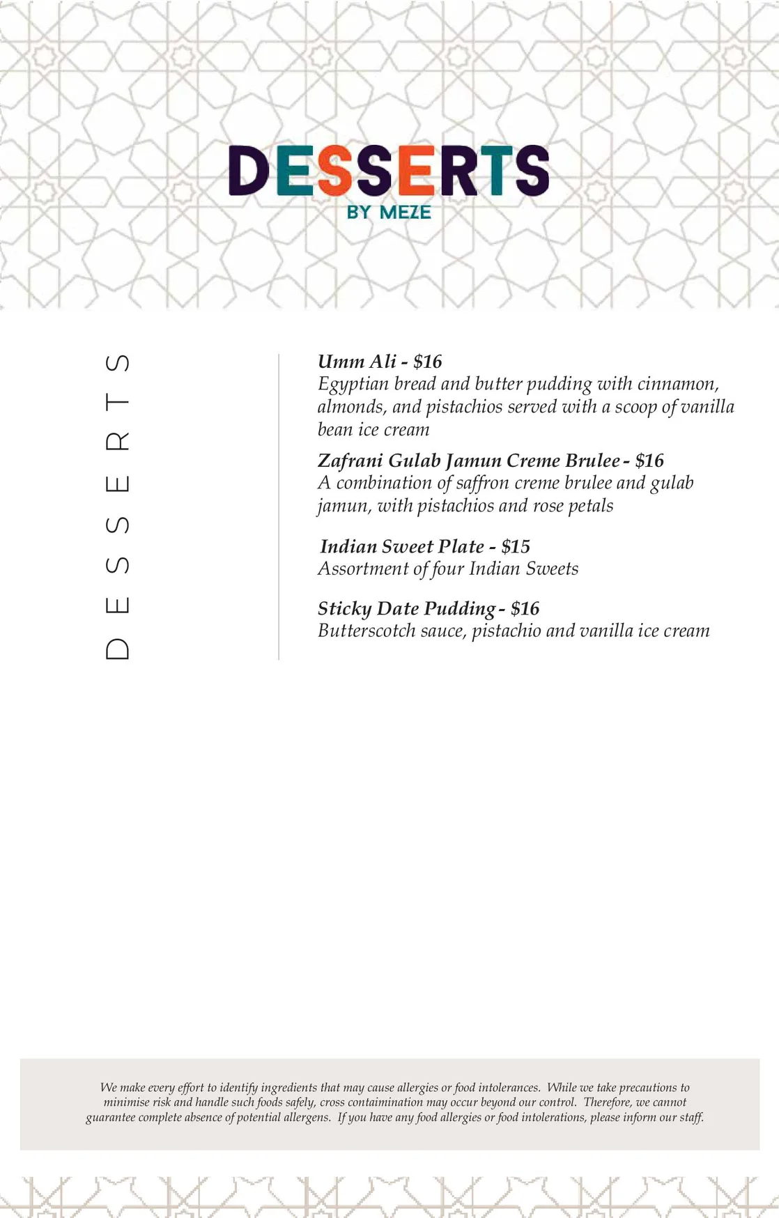 Meze Restaurant menu, page 12