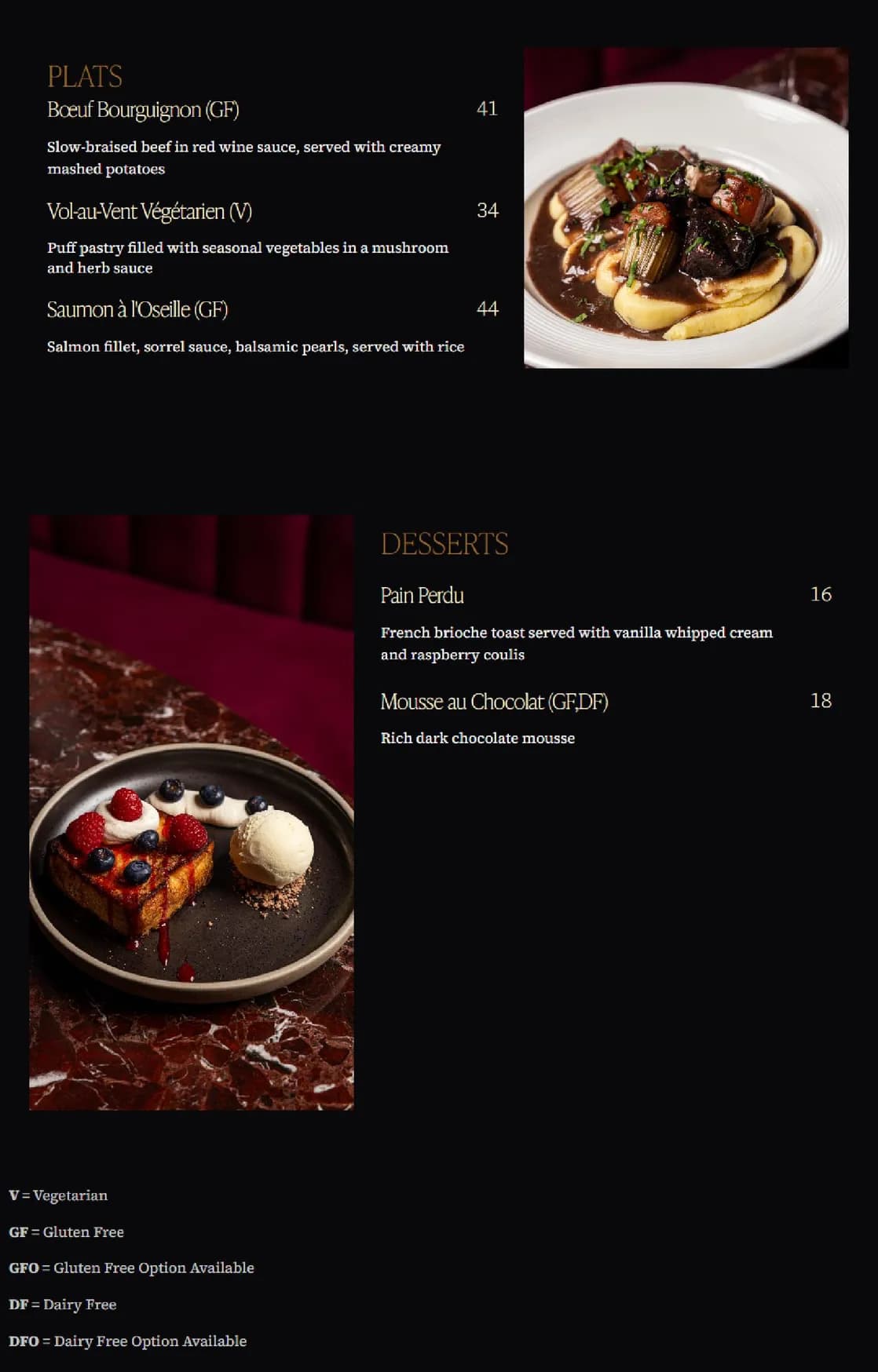 Cardea menu, page 1