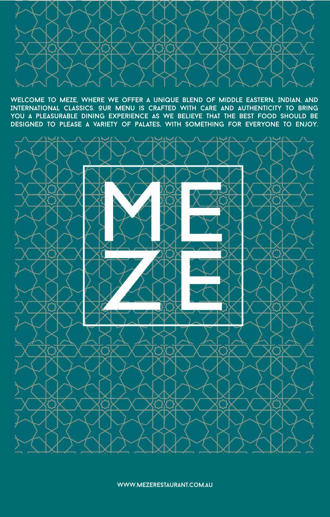 Meze Restaurant menu, page 1
