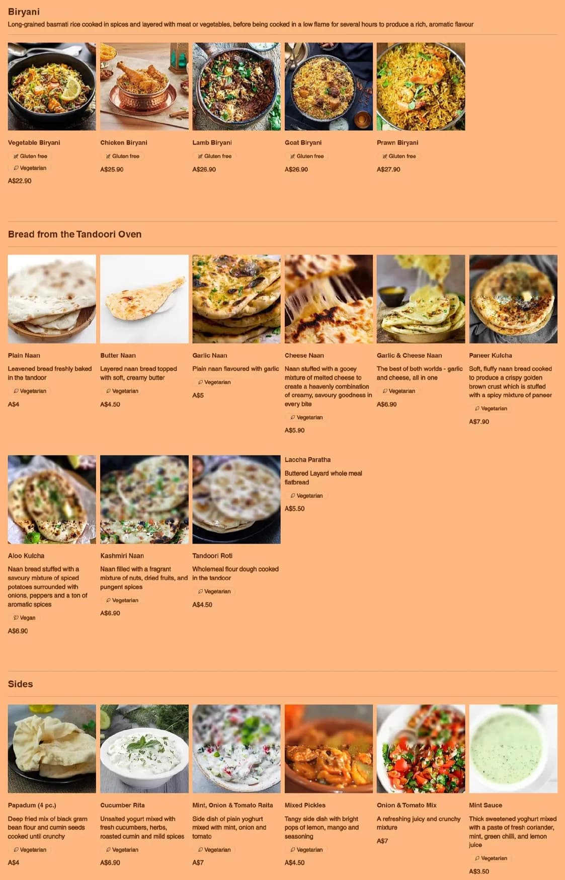 Currywise menu, page 4
