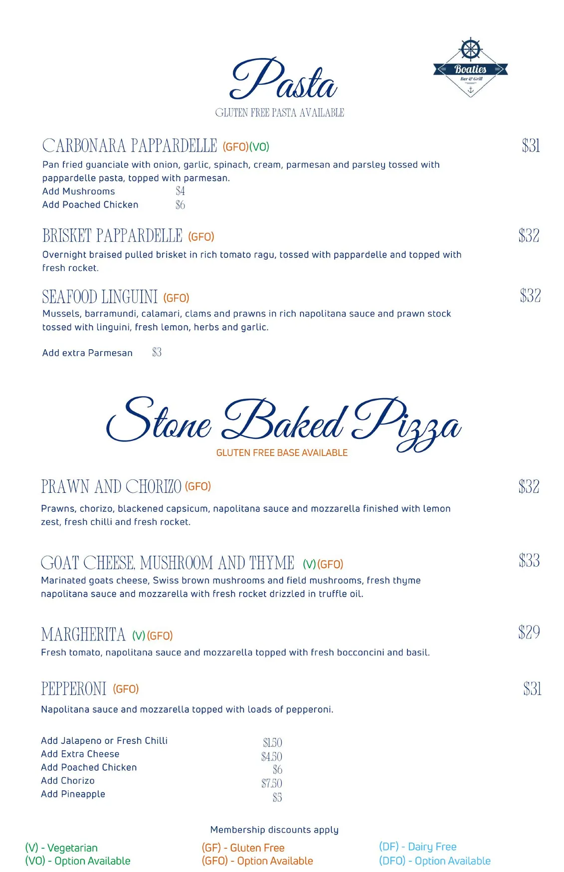 Boaties at Yorkeys Knob Boating Club menu, page 5