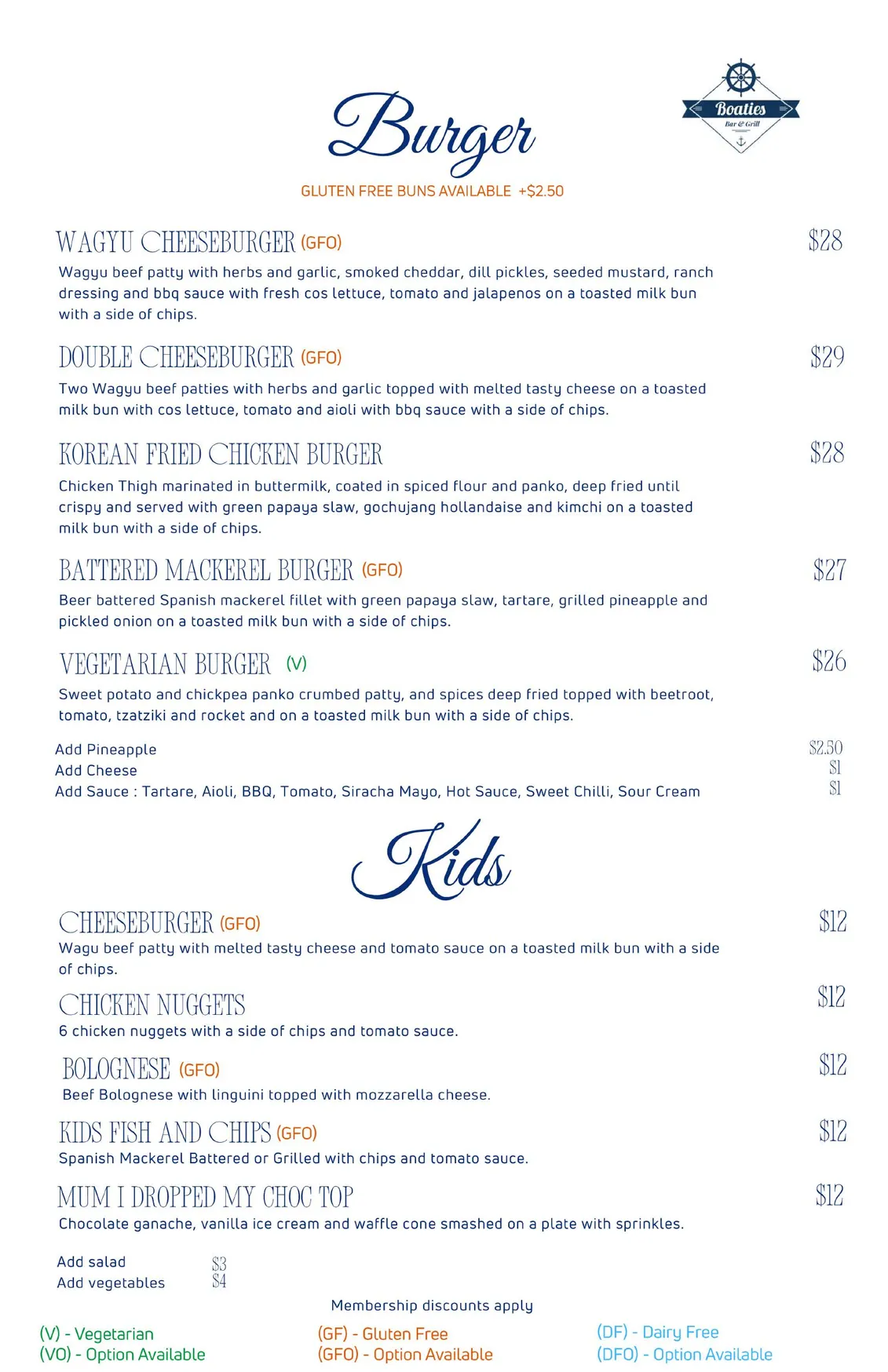 Boaties at Yorkeys Knob Boating Club menu, page 6