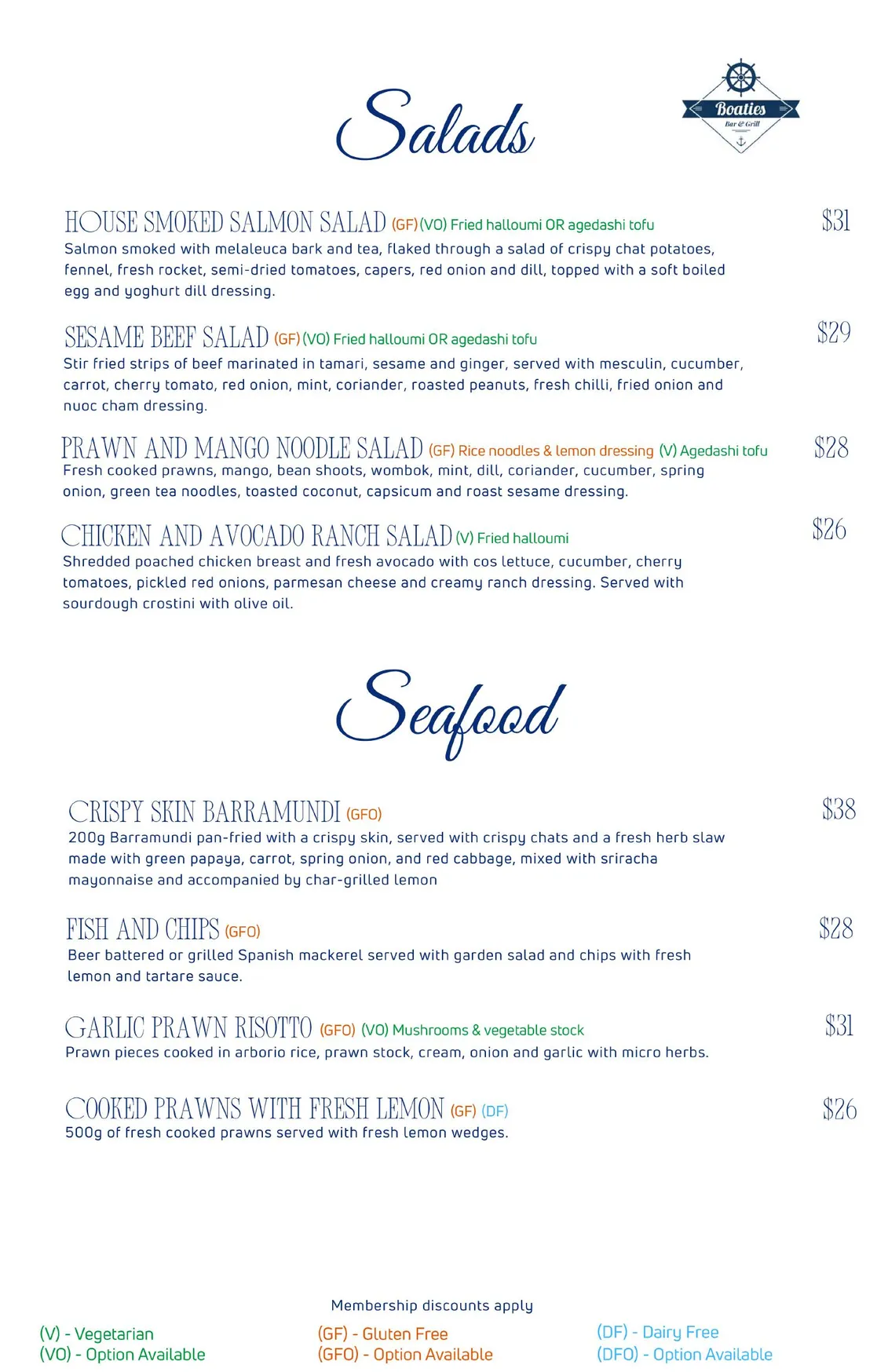 Boaties at Yorkeys Knob Boating Club menu, page 3