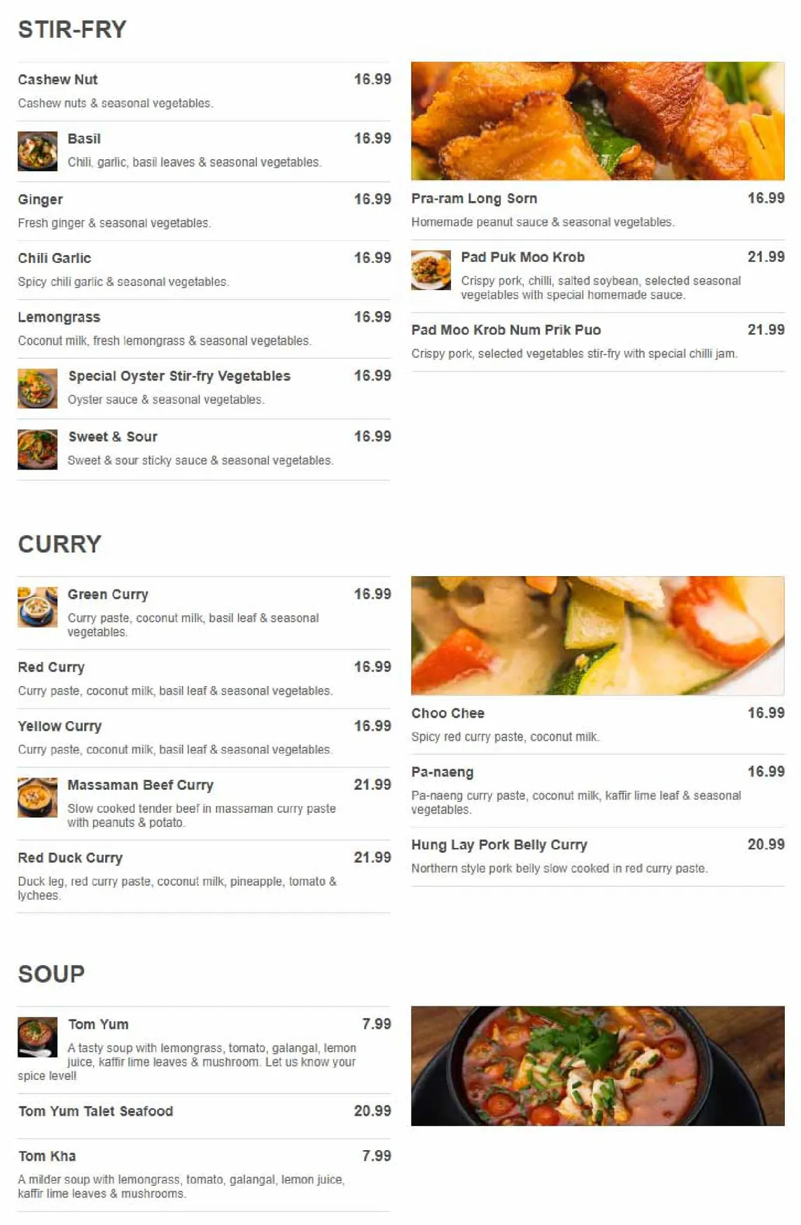Sunisa's Thai Restaurant menu, page 2