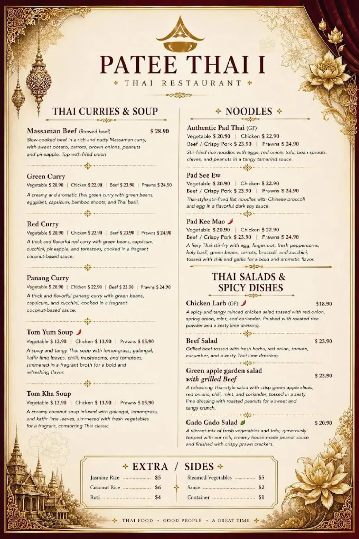 Patee Thai menu, page 2