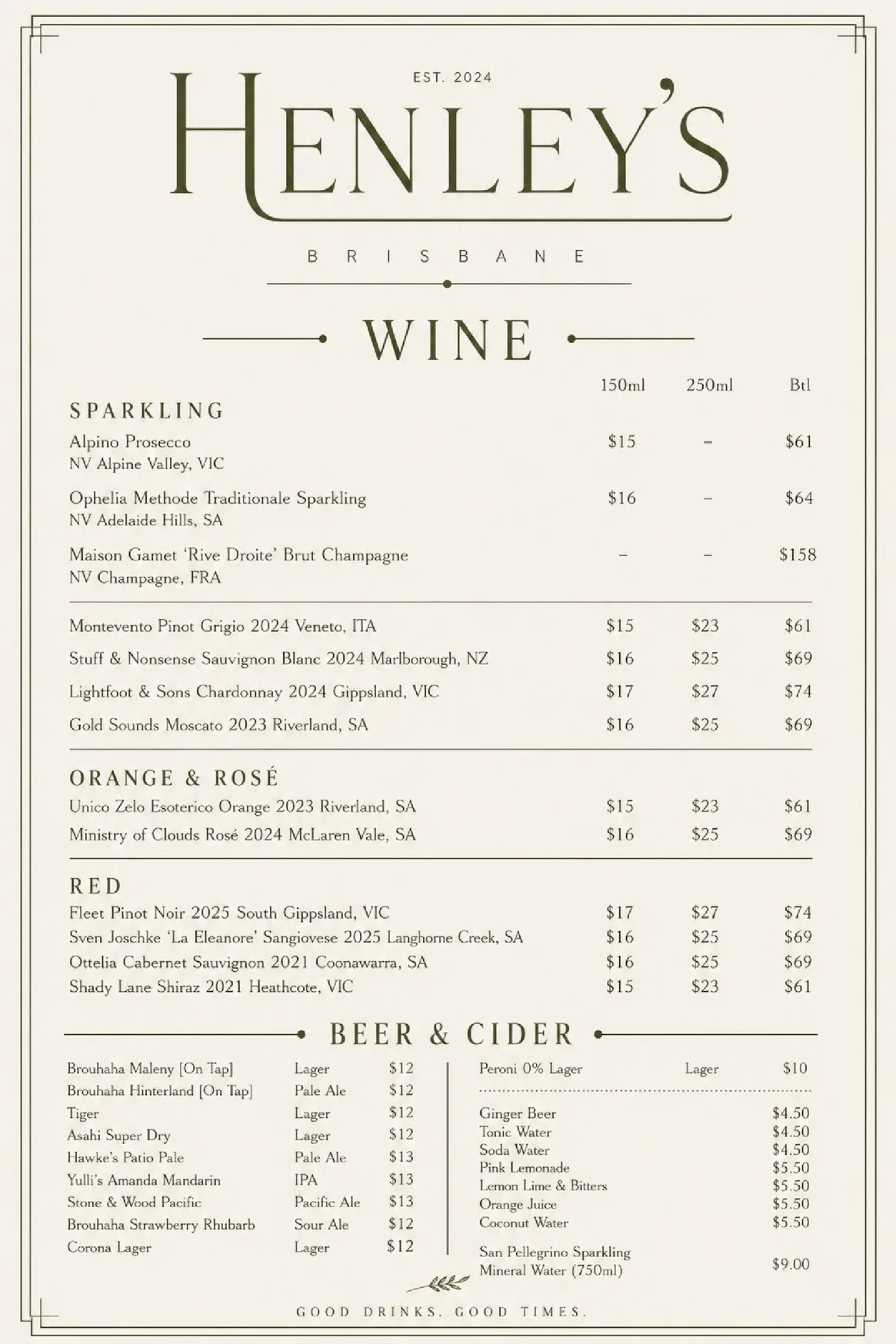 Henley's Nikkei menu, page 4