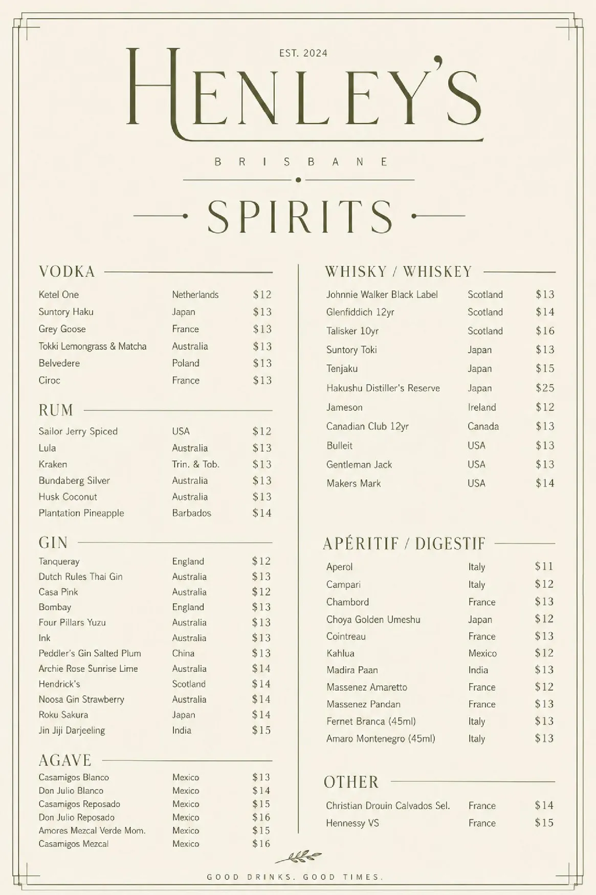 Henley's Nikkei menu, page 3