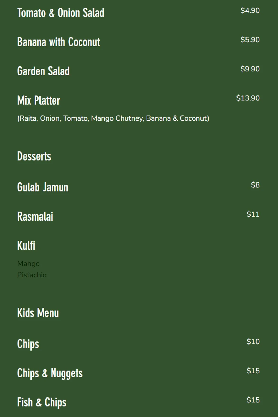 Masala Cove menu, page 7