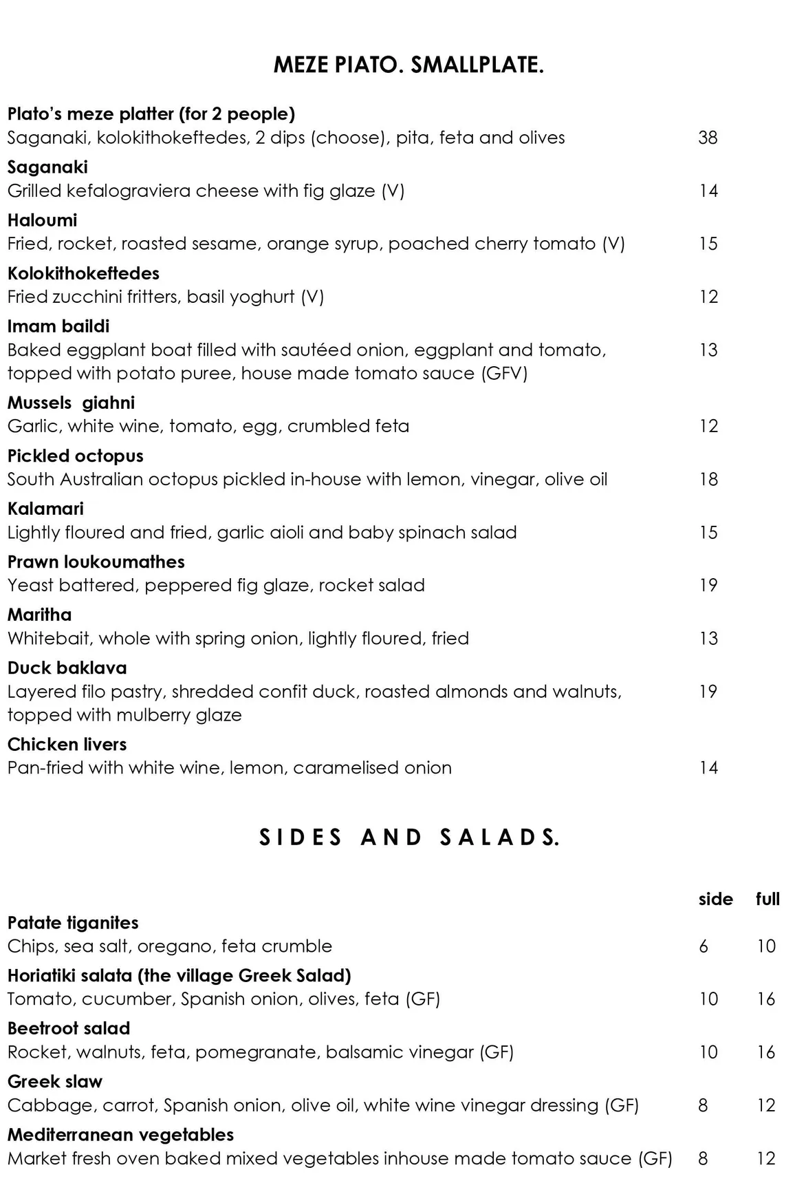 Plato's Philosopher's Kitchen menu, page 2