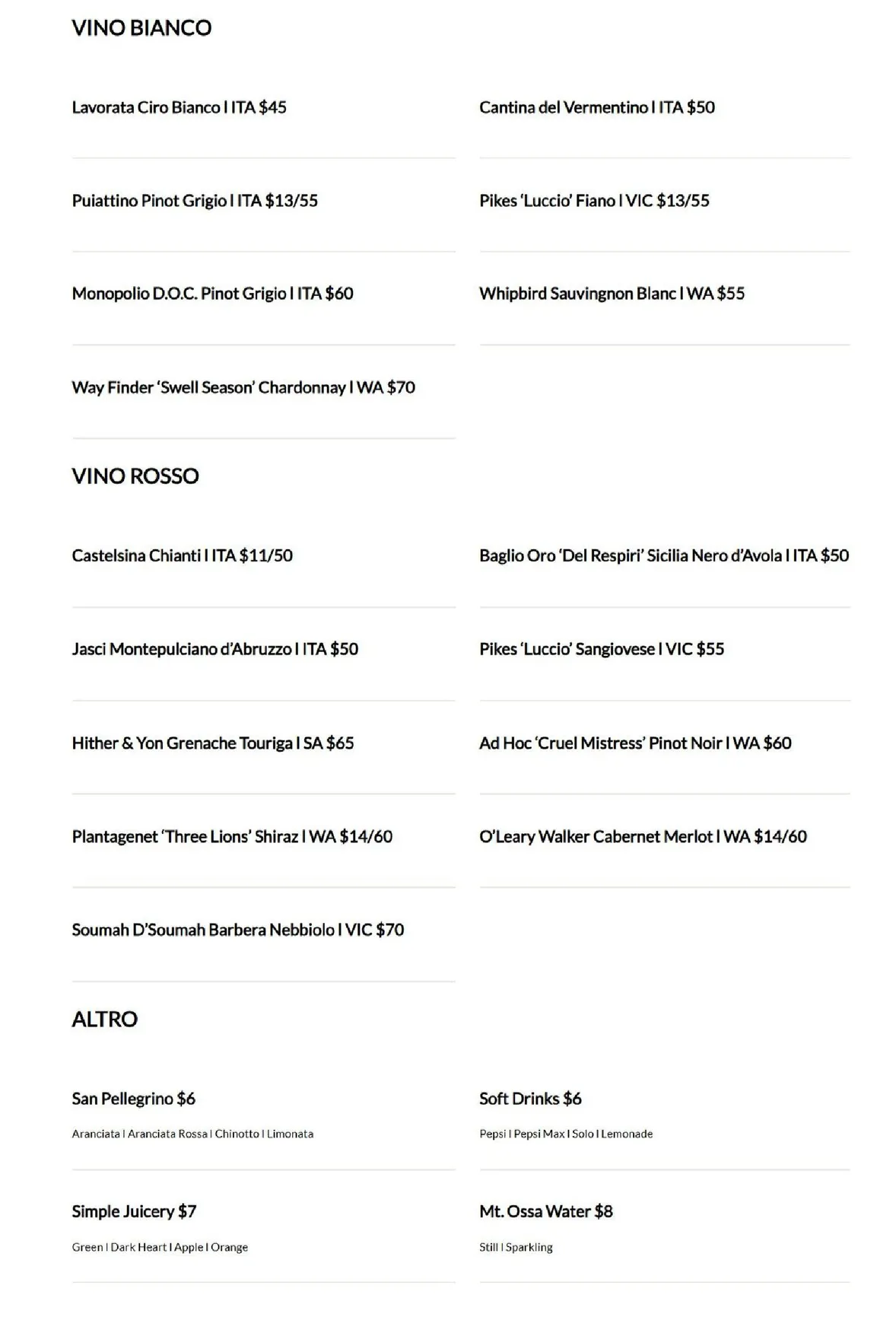450° Pizza menu, page 4