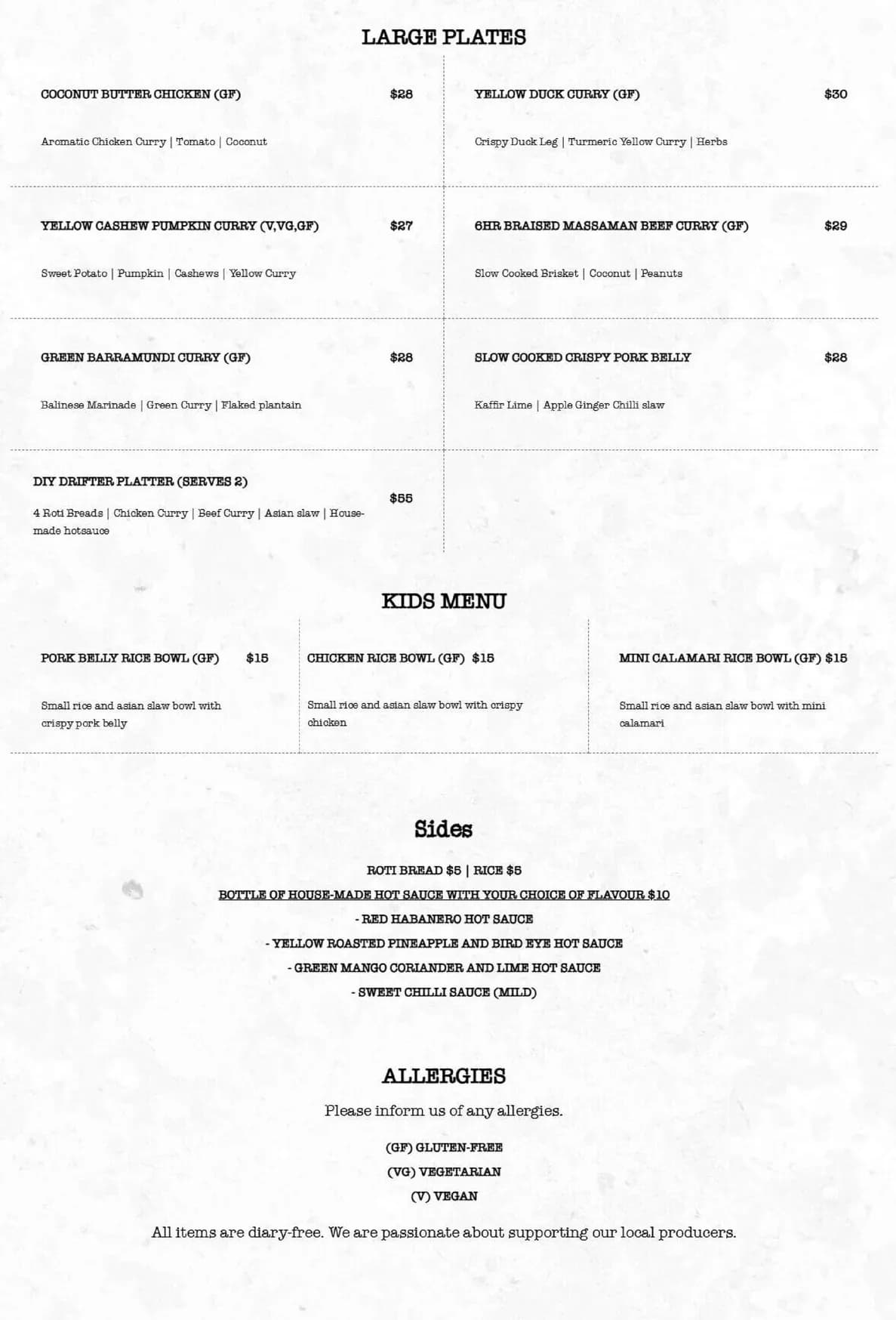 Mr Drifter menu, page 2