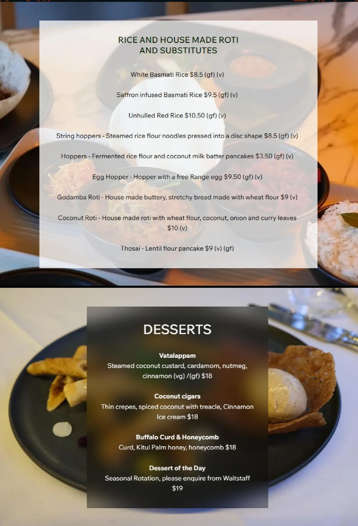 ARALIYA menu, page 1