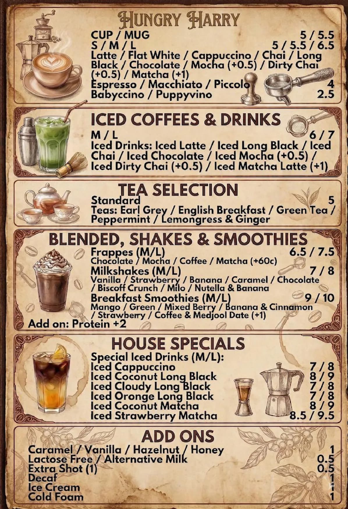 Hungry Harry menu, page 2