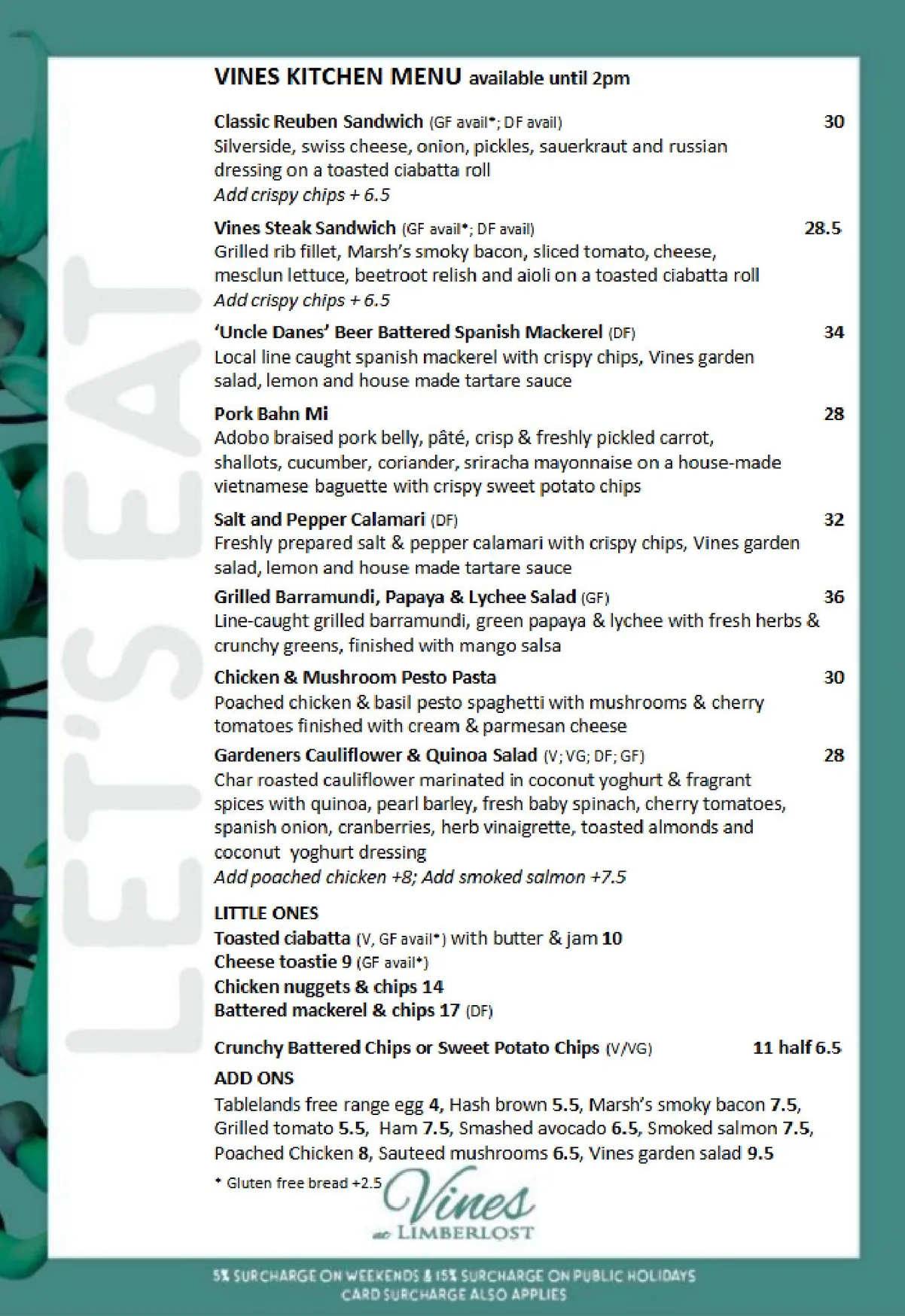 Vines Cafe menu, page 3