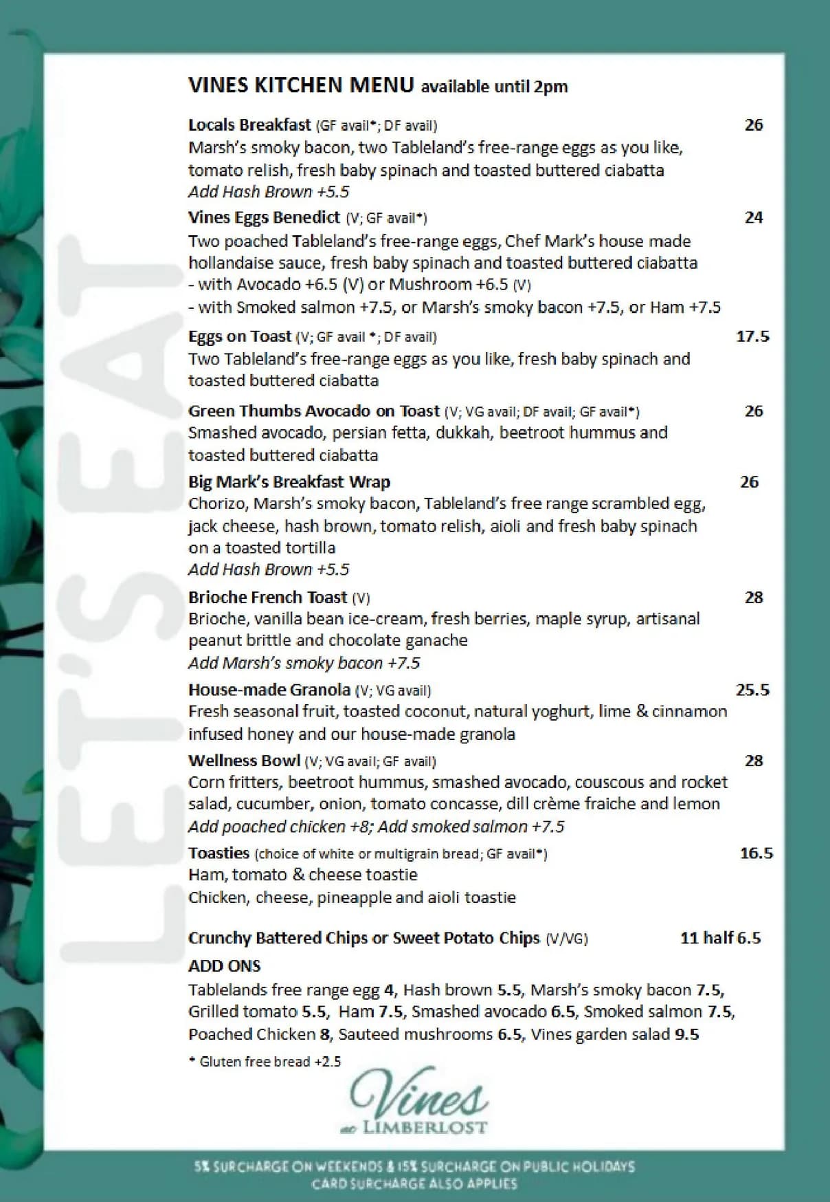 Vines Cafe menu, page 4