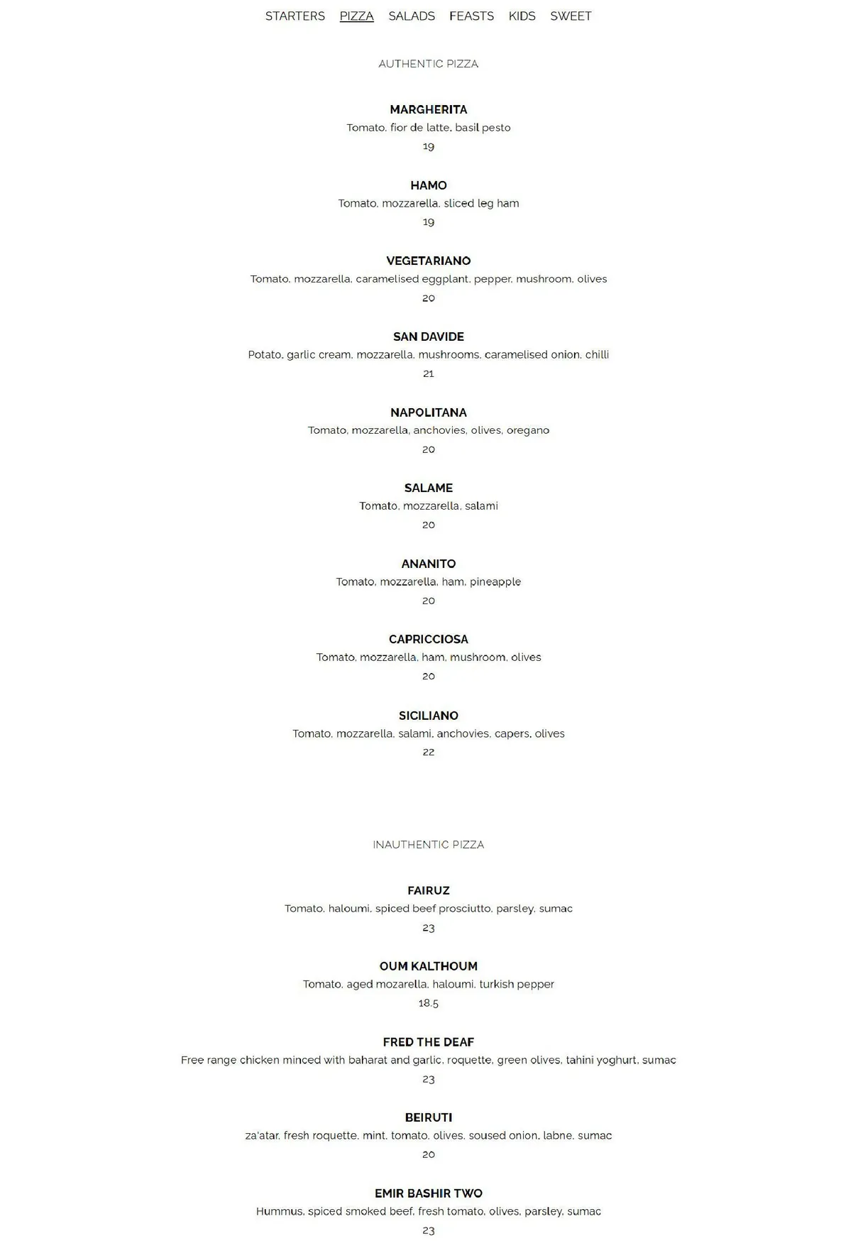 Moor's Head menu, page 2