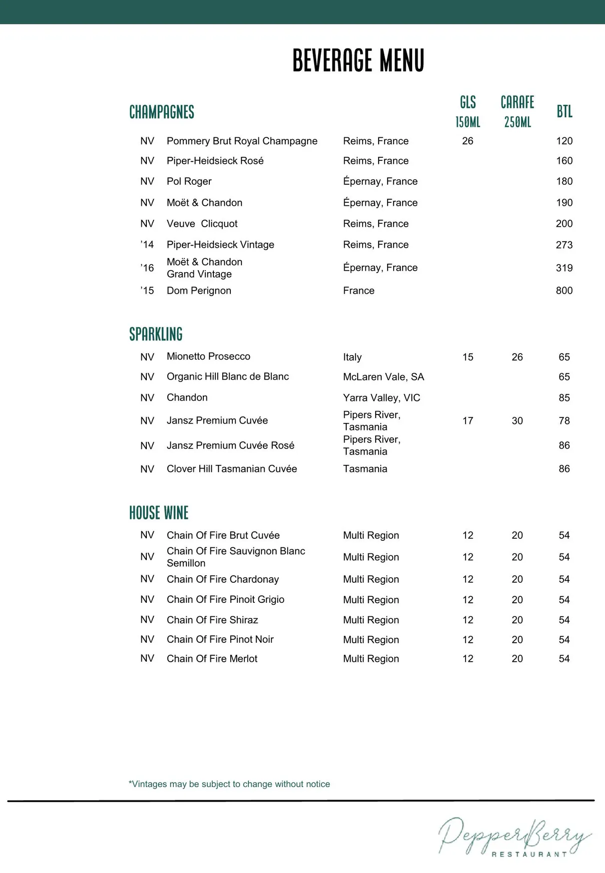 Pepperberry menu, page 11