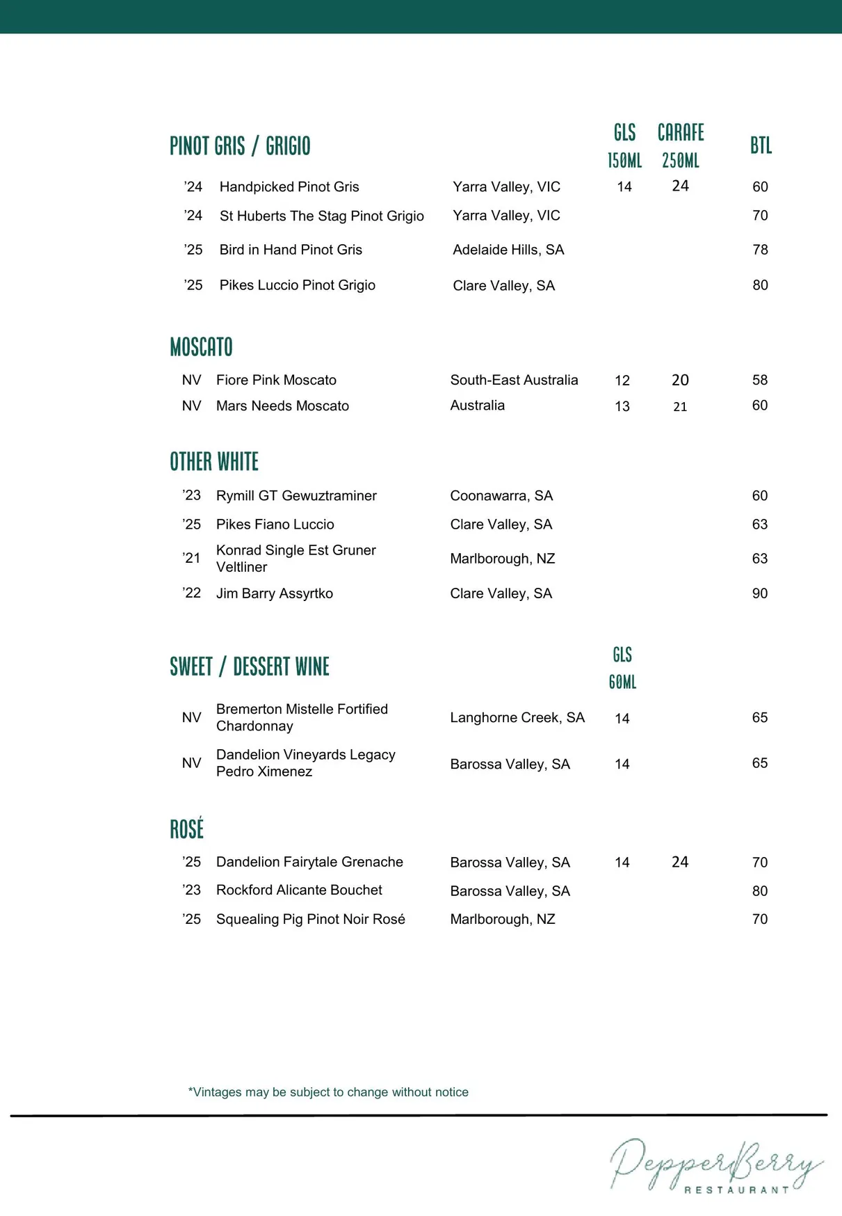 Pepperberry menu, page 13