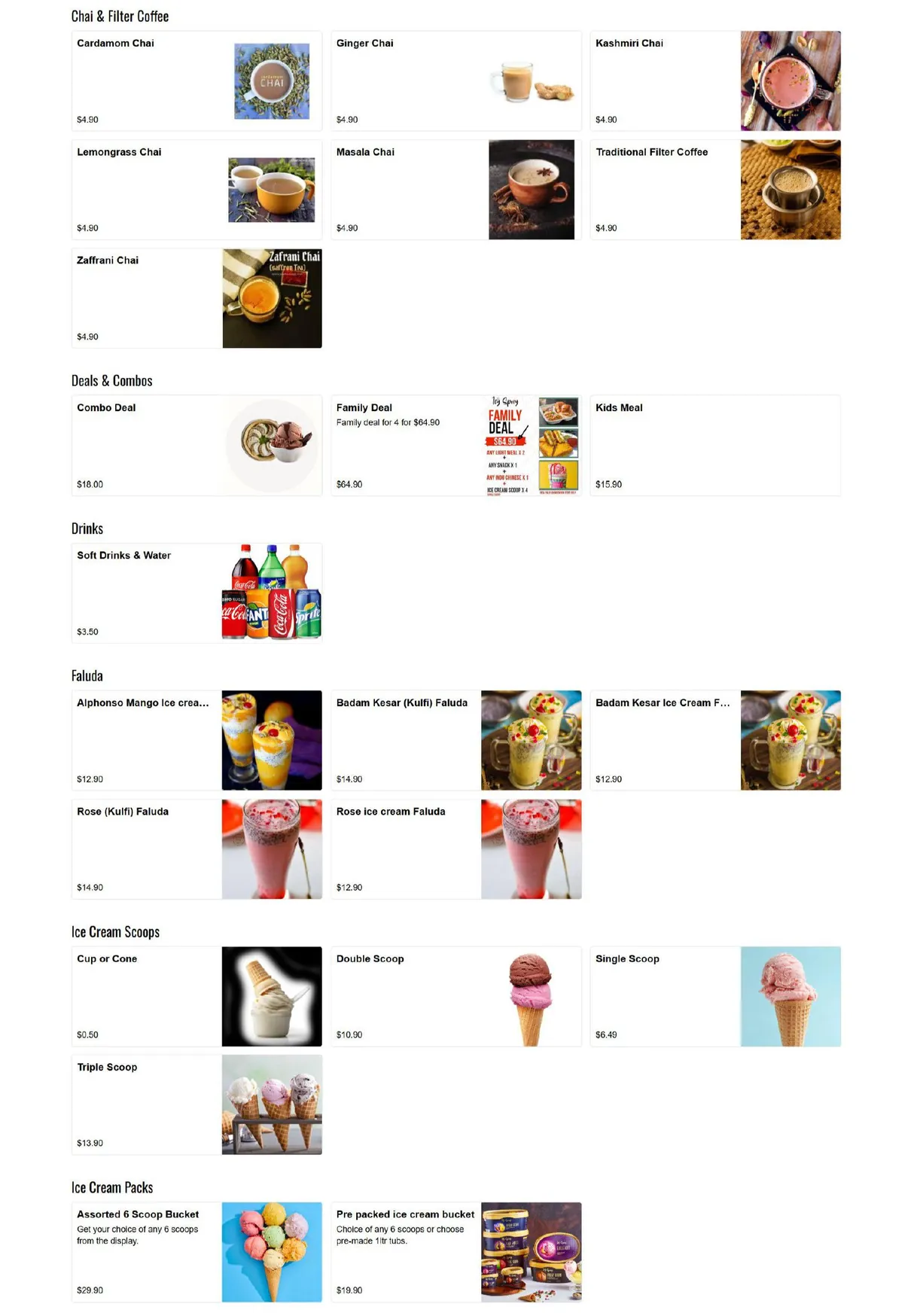 Icy Spicy menu, page 1
