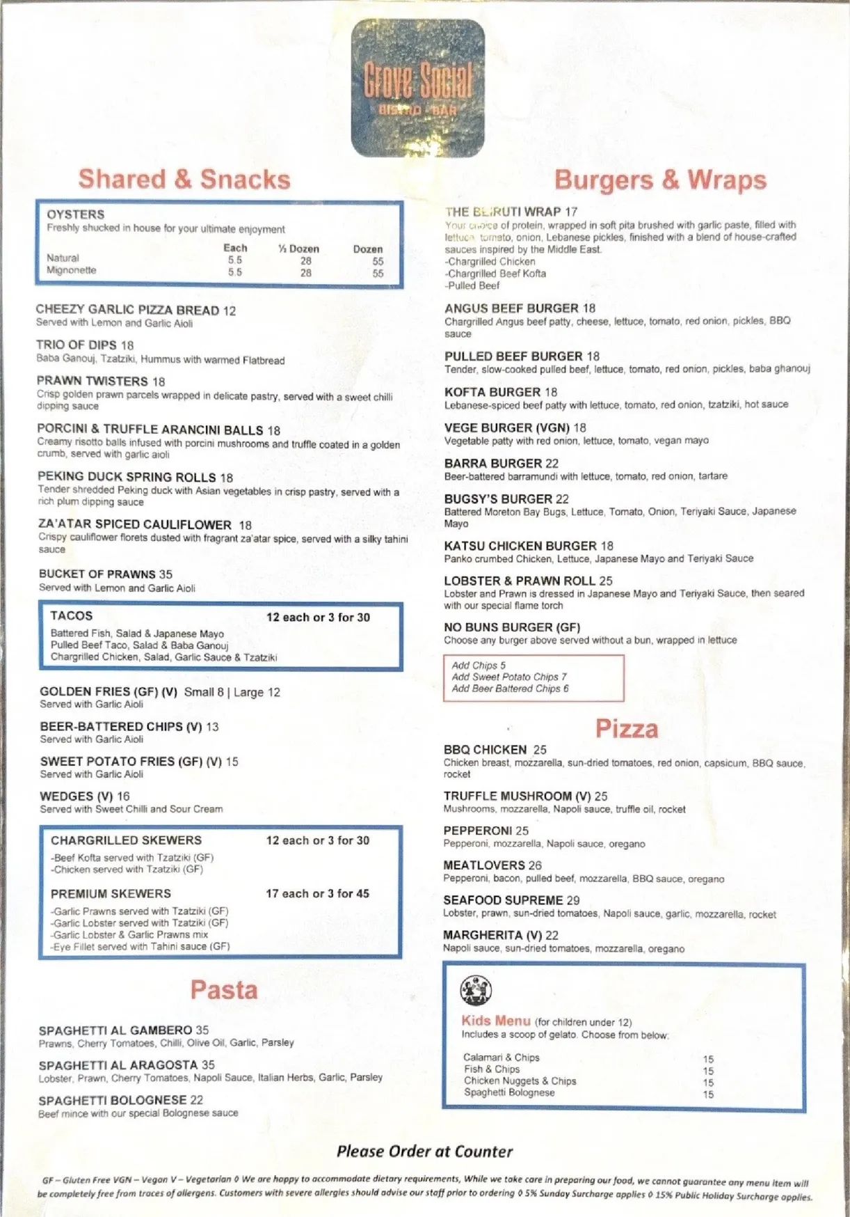 Grove Social menu, page 2