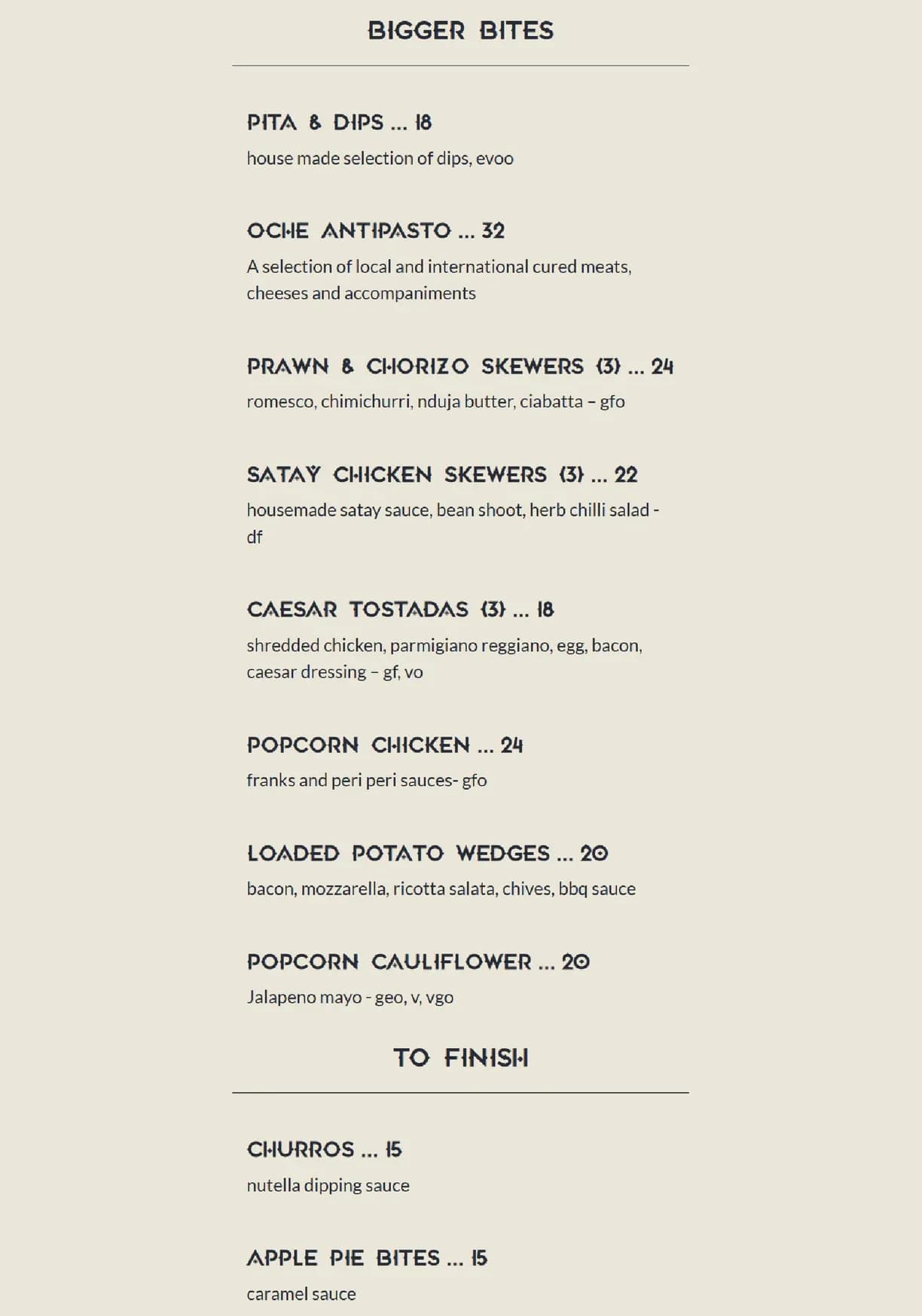 Oche Brisbane menu, page 4