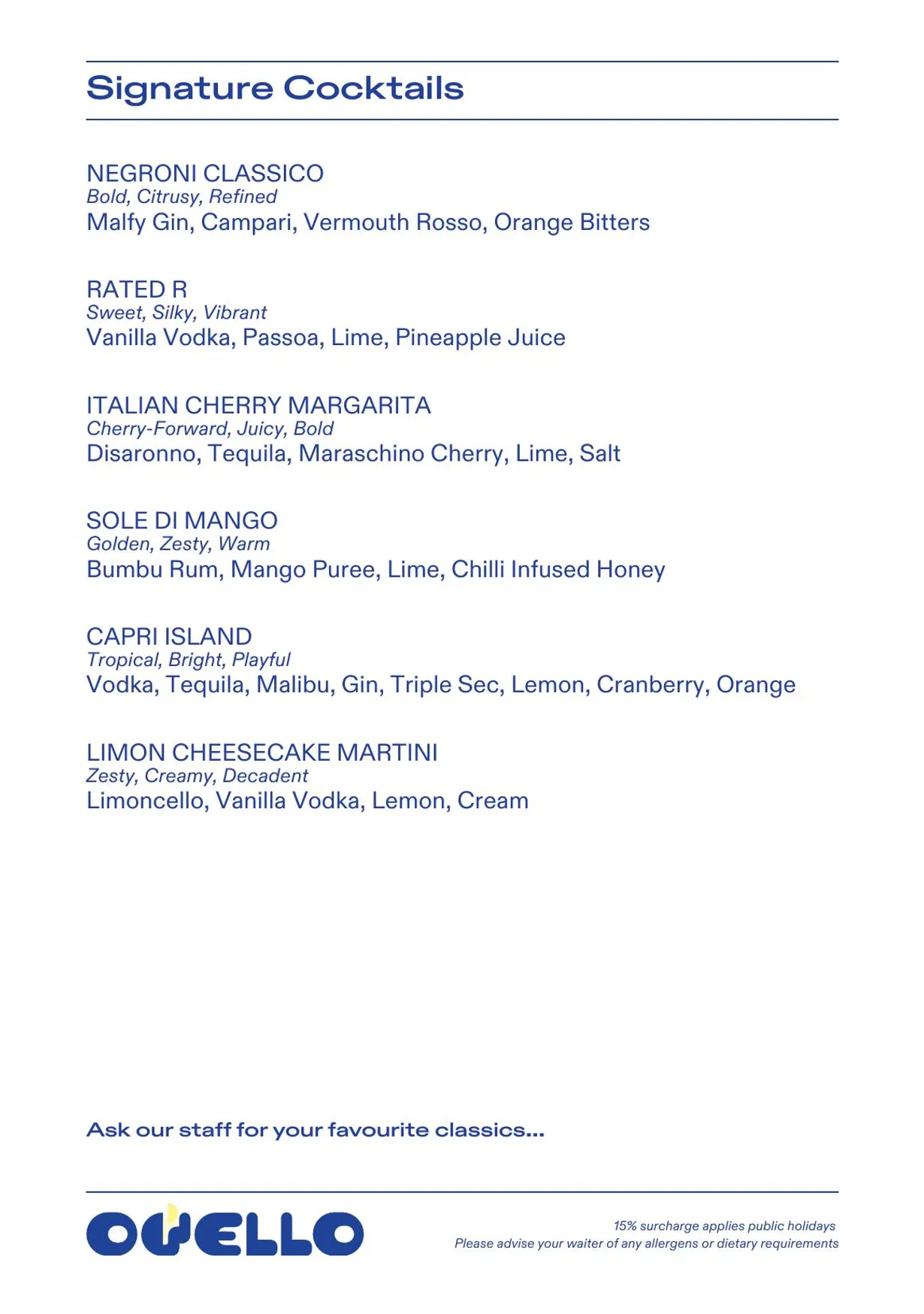 Ovello Bar & Kitchen menu, page 6