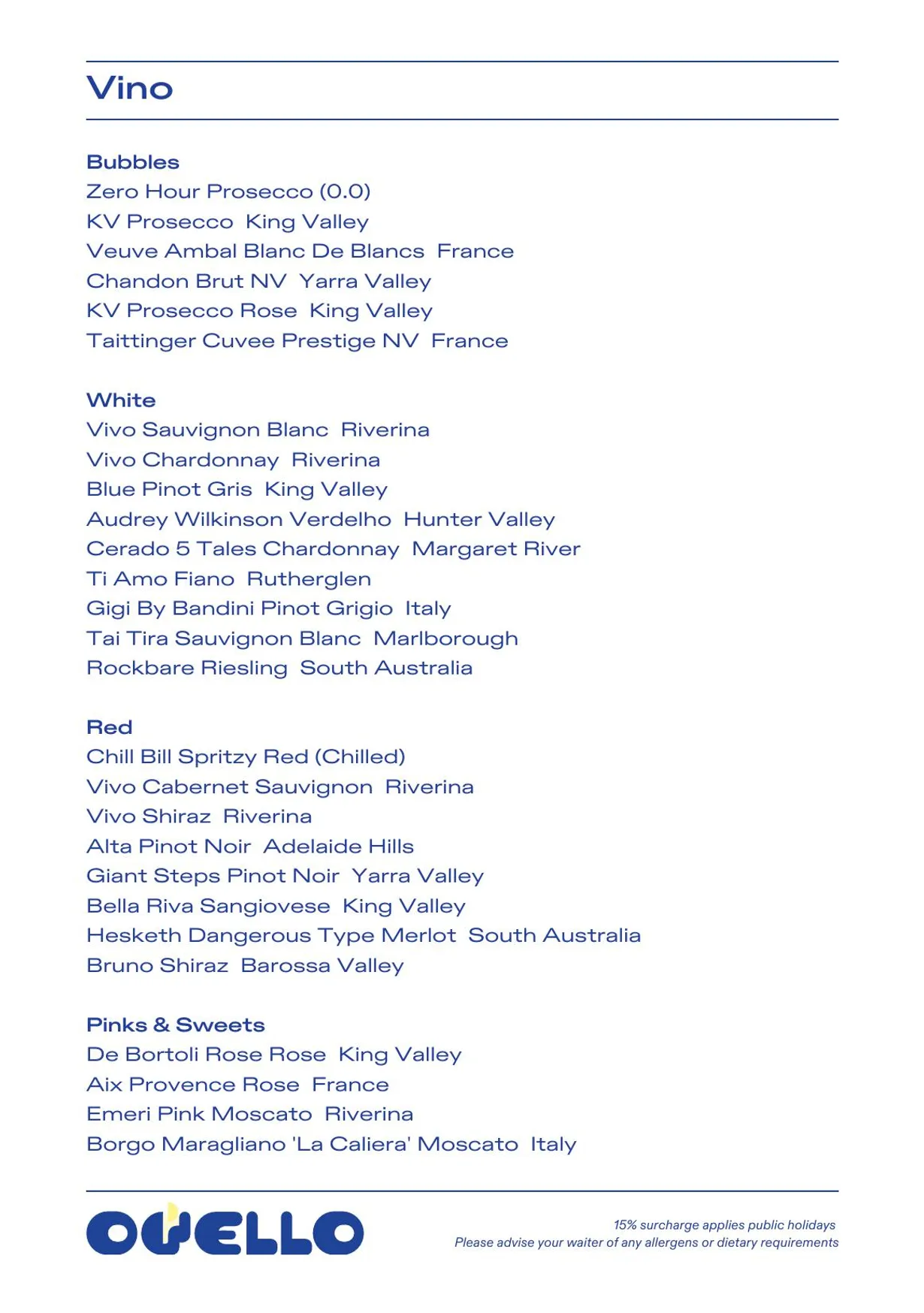 Ovello Bar & Kitchen menu, page 8