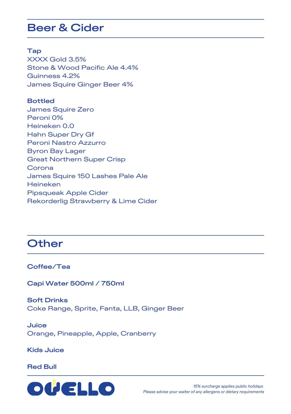 Ovello Bar & Kitchen menu, page 9