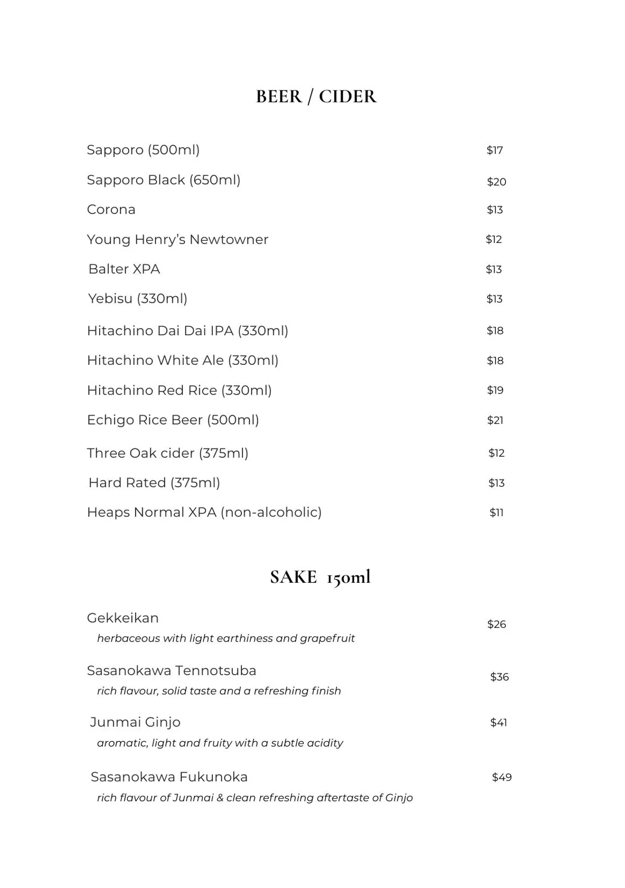 Bar Hanami menu, page 15