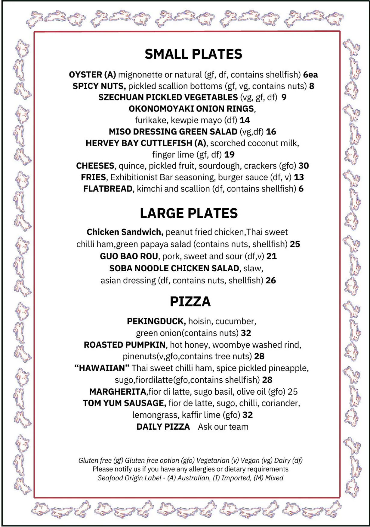 The Exhibitionist Bar menu, page 1