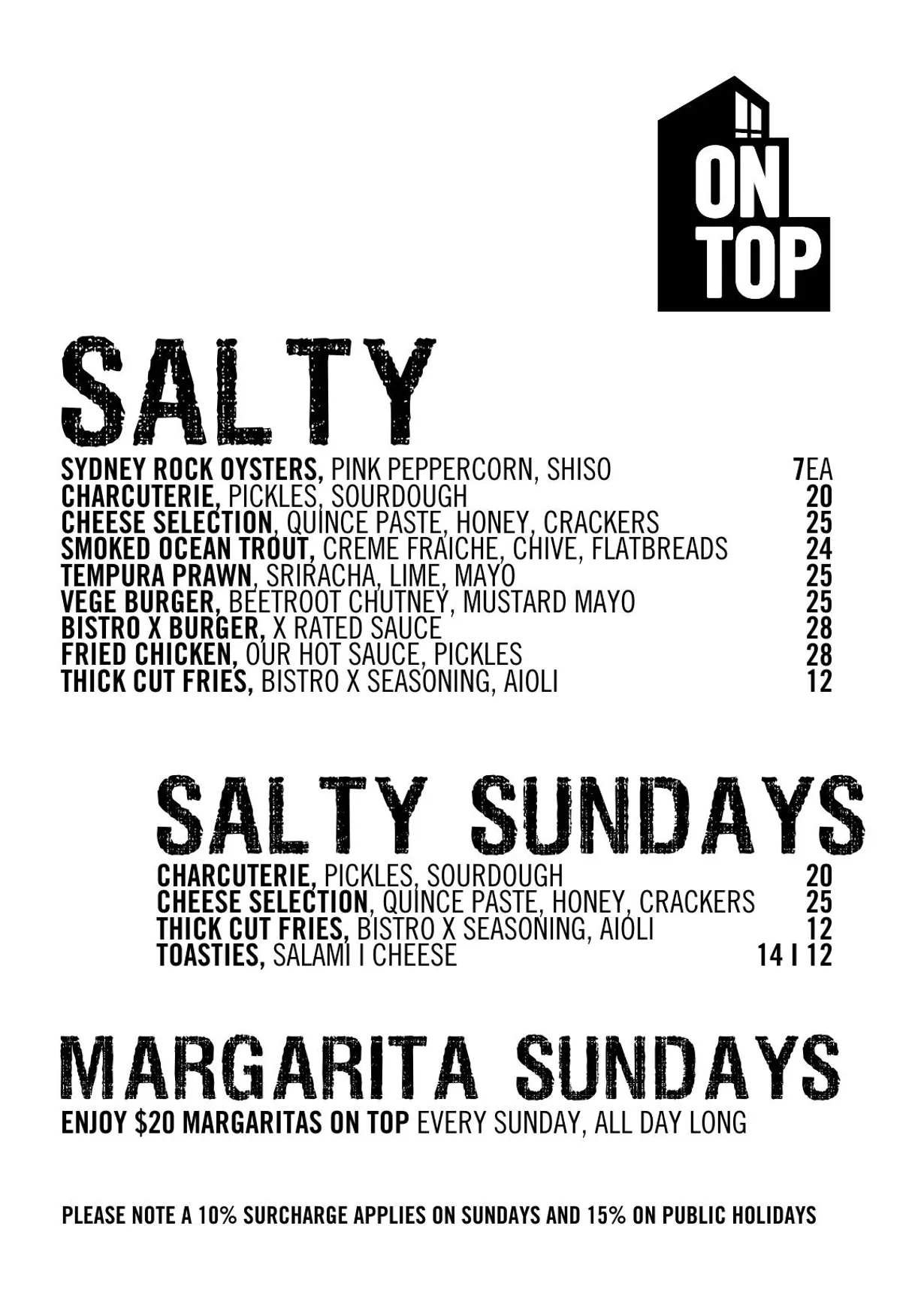 On Top Rooftop Bar menu, page 1