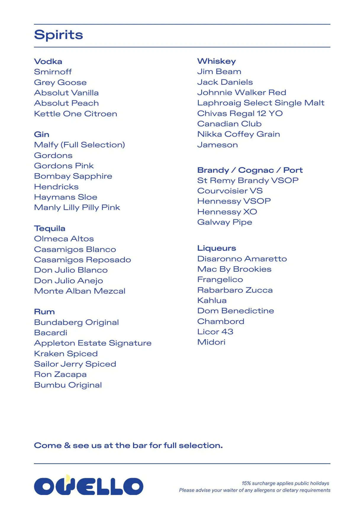 Ovello Bar & Kitchen menu, page 7