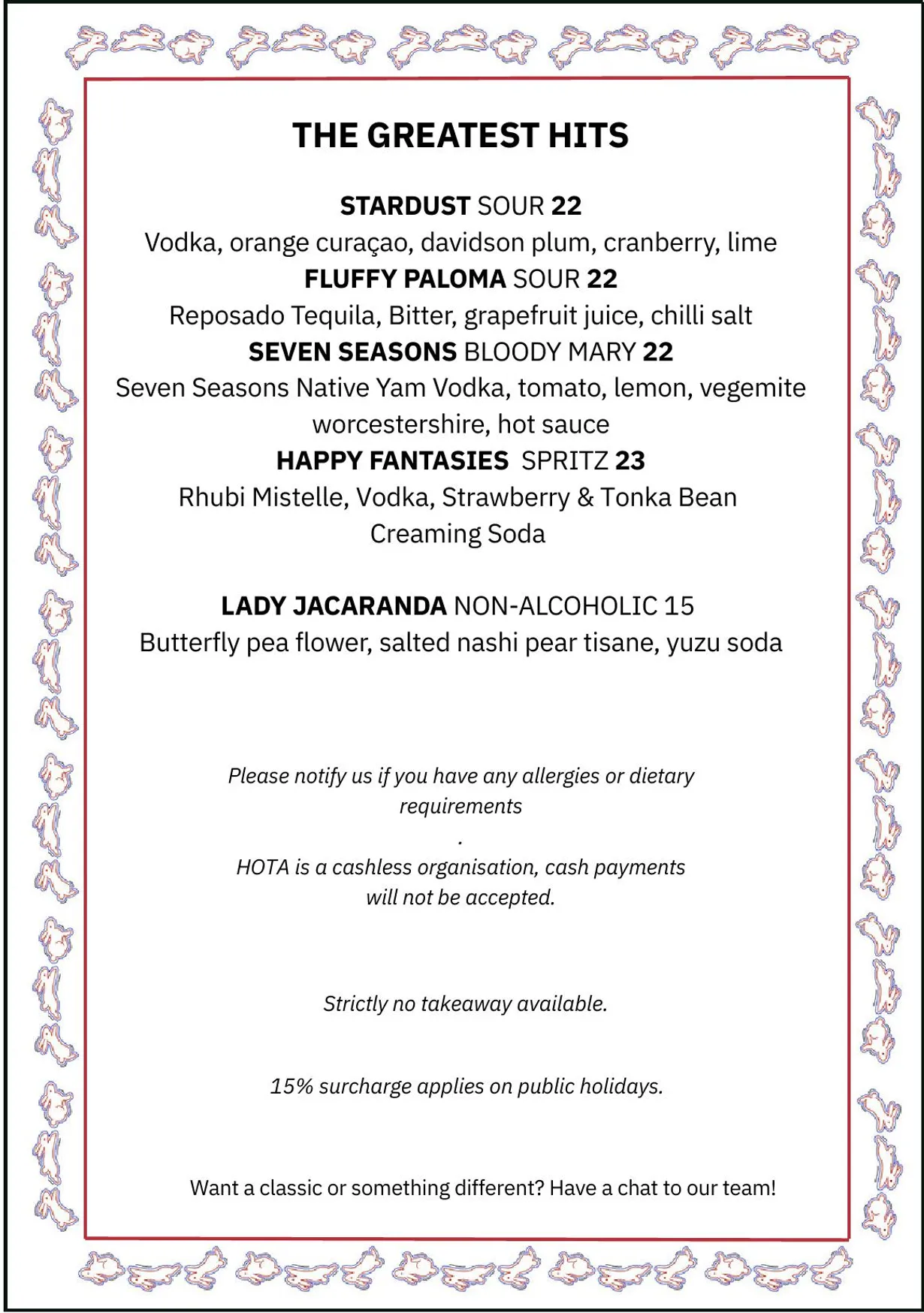 The Exhibitionist Bar menu, page 2