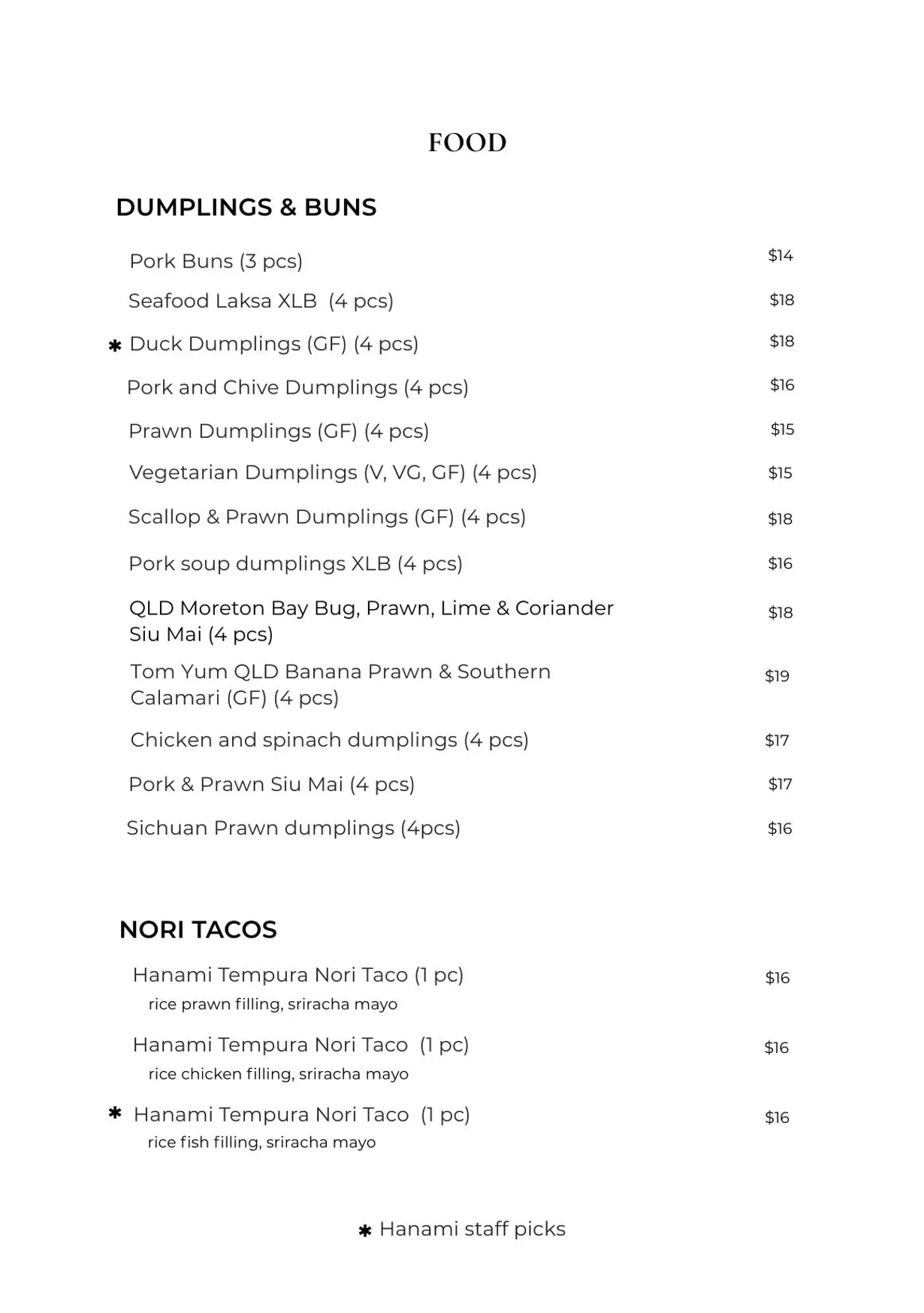 Bar Hanami menu, page 3
